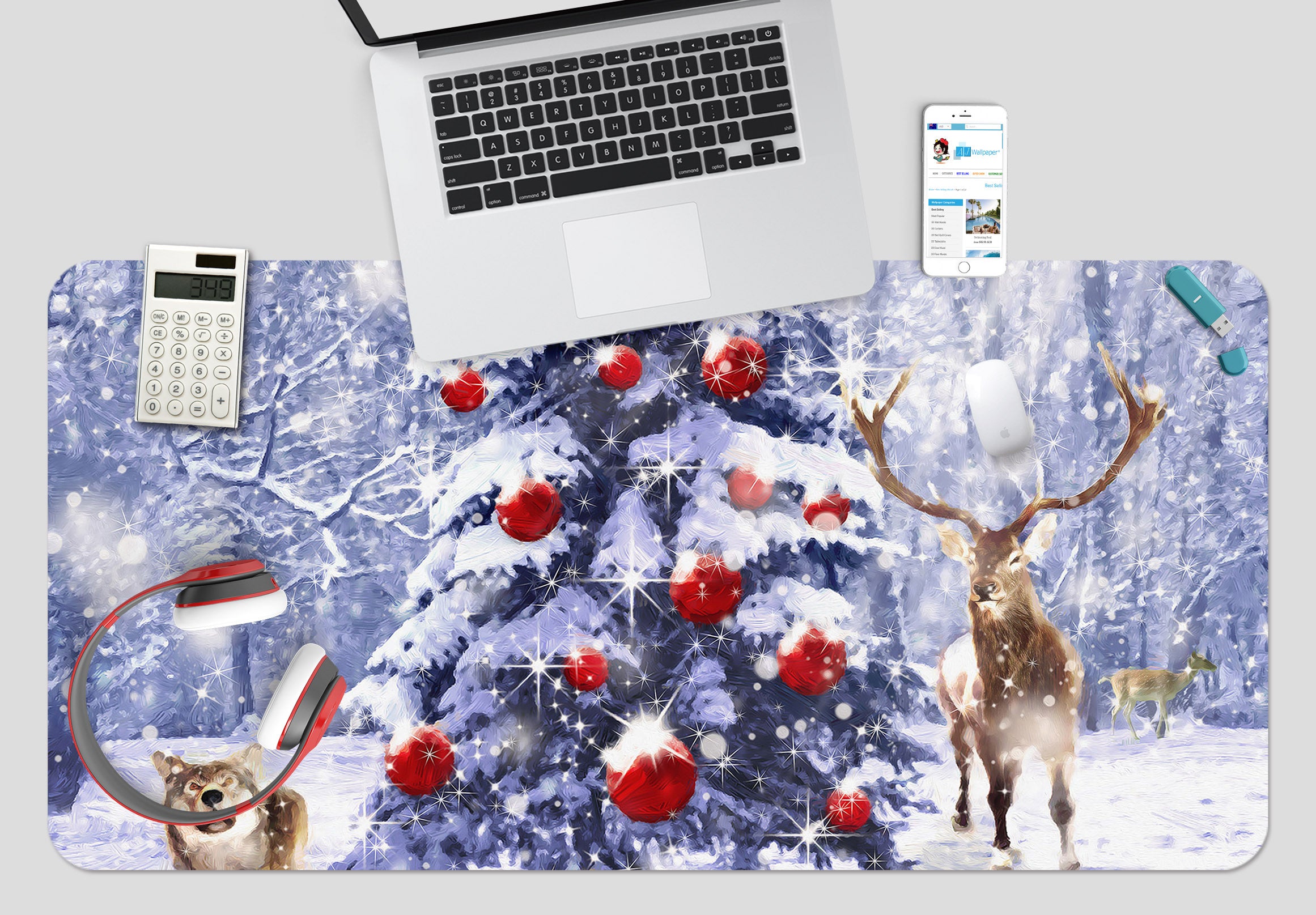 3D Snow Tree Deer 51186 Christmas Desk Mat Xmas