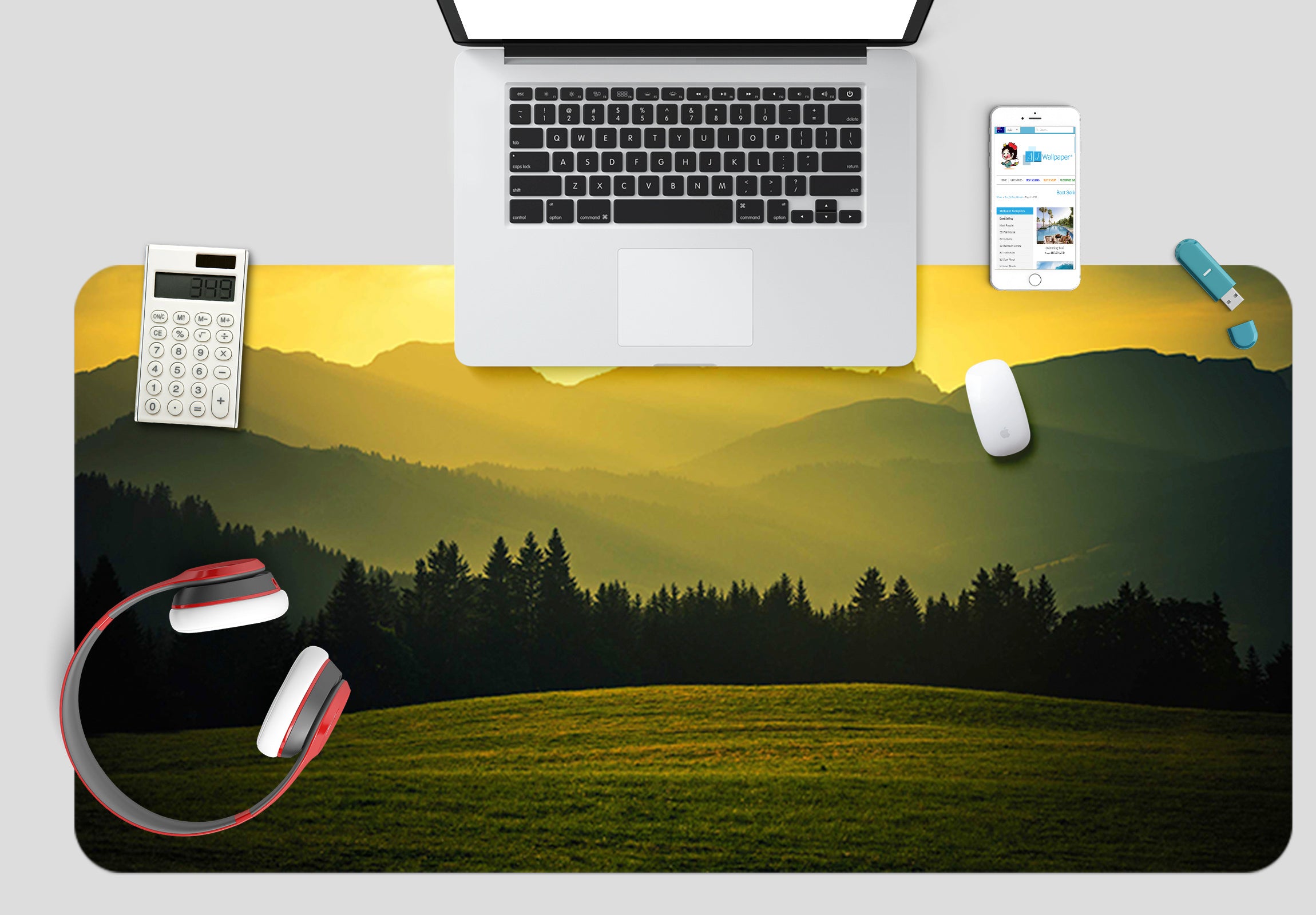 3D Mountain Tree 17093 Desk Mat