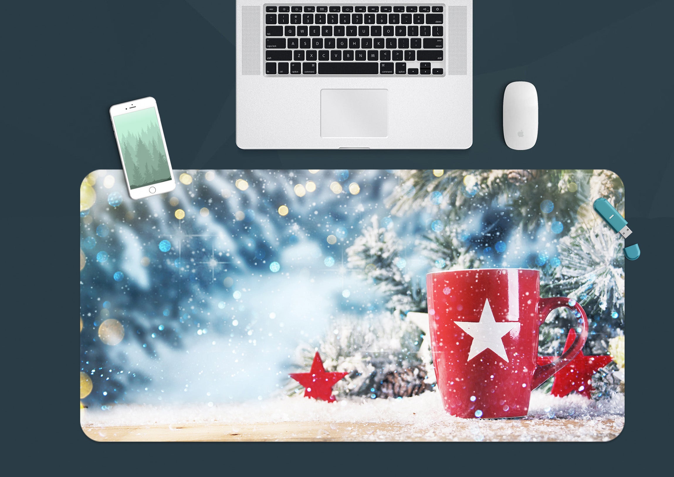 3D Snow Water Cup 51204 Christmas Desk Mat Xmas