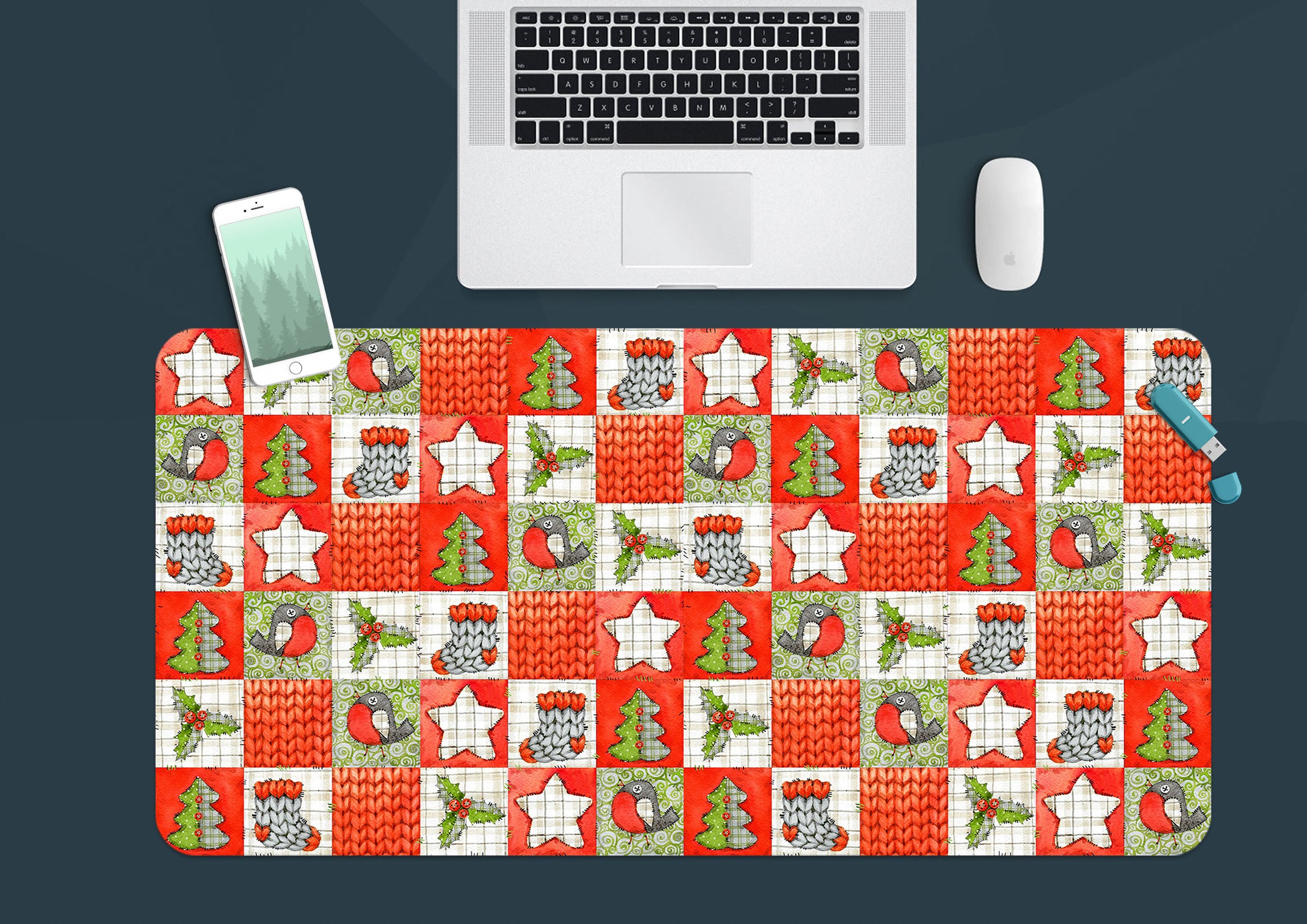 3D Star Socks Square Pattern 51192 Christmas Desk Mat Xmas