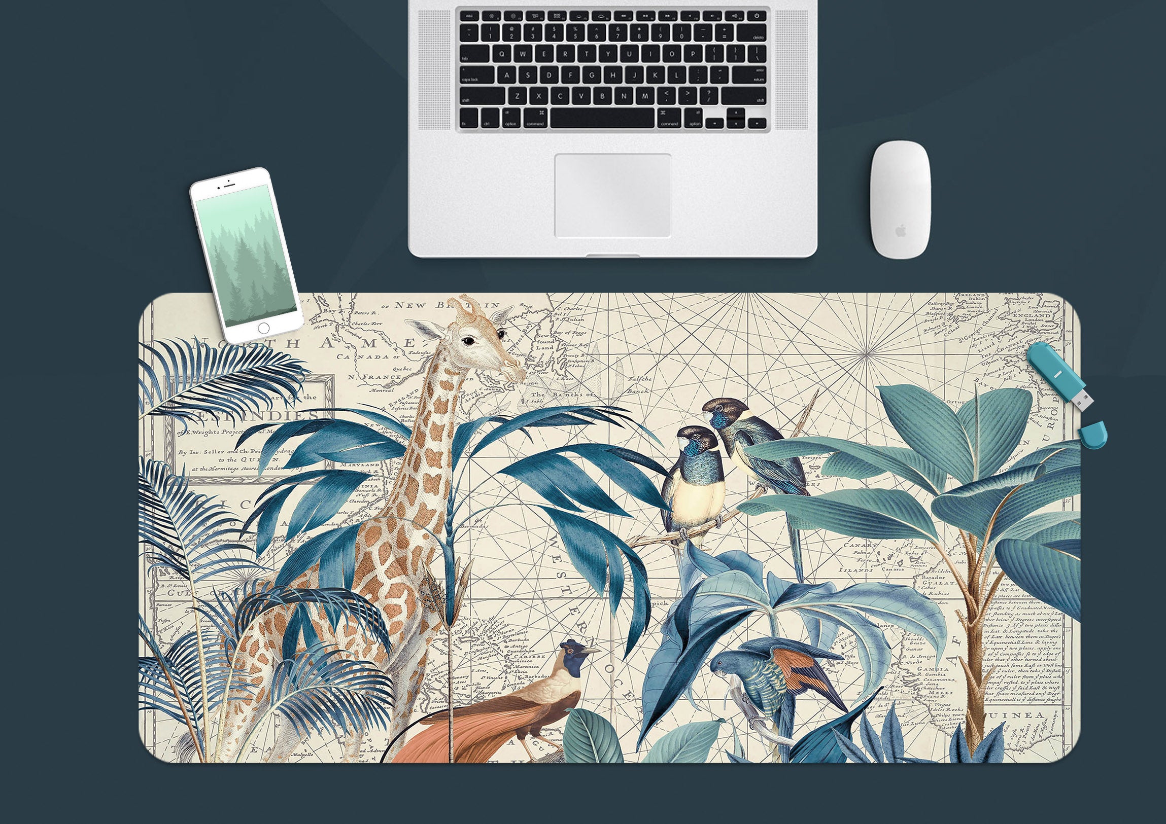 3D Blue Leaves Bird 5247 Andrea Haase Desk Mat
