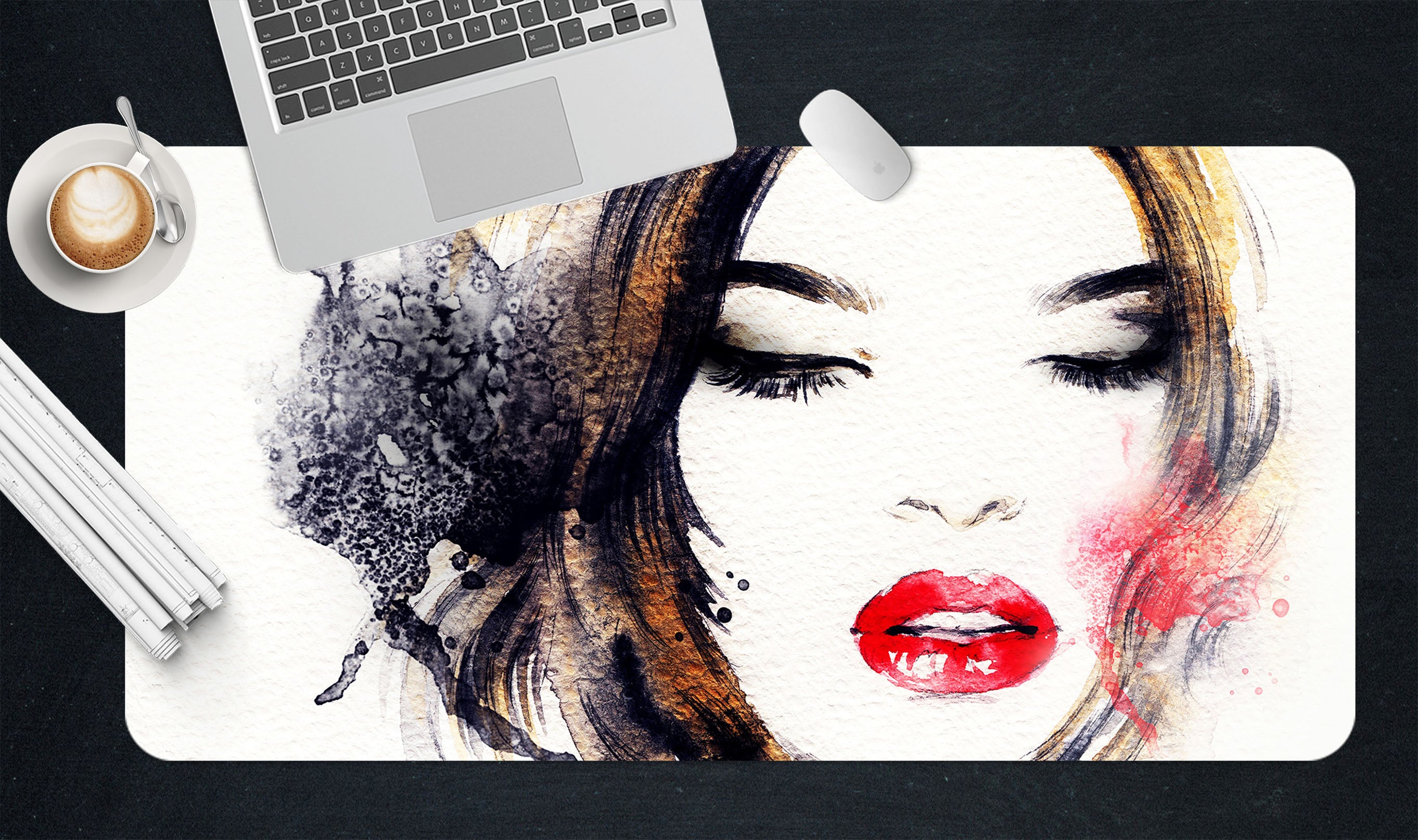 3D Girl With Red Lips 17105 Desk Mat