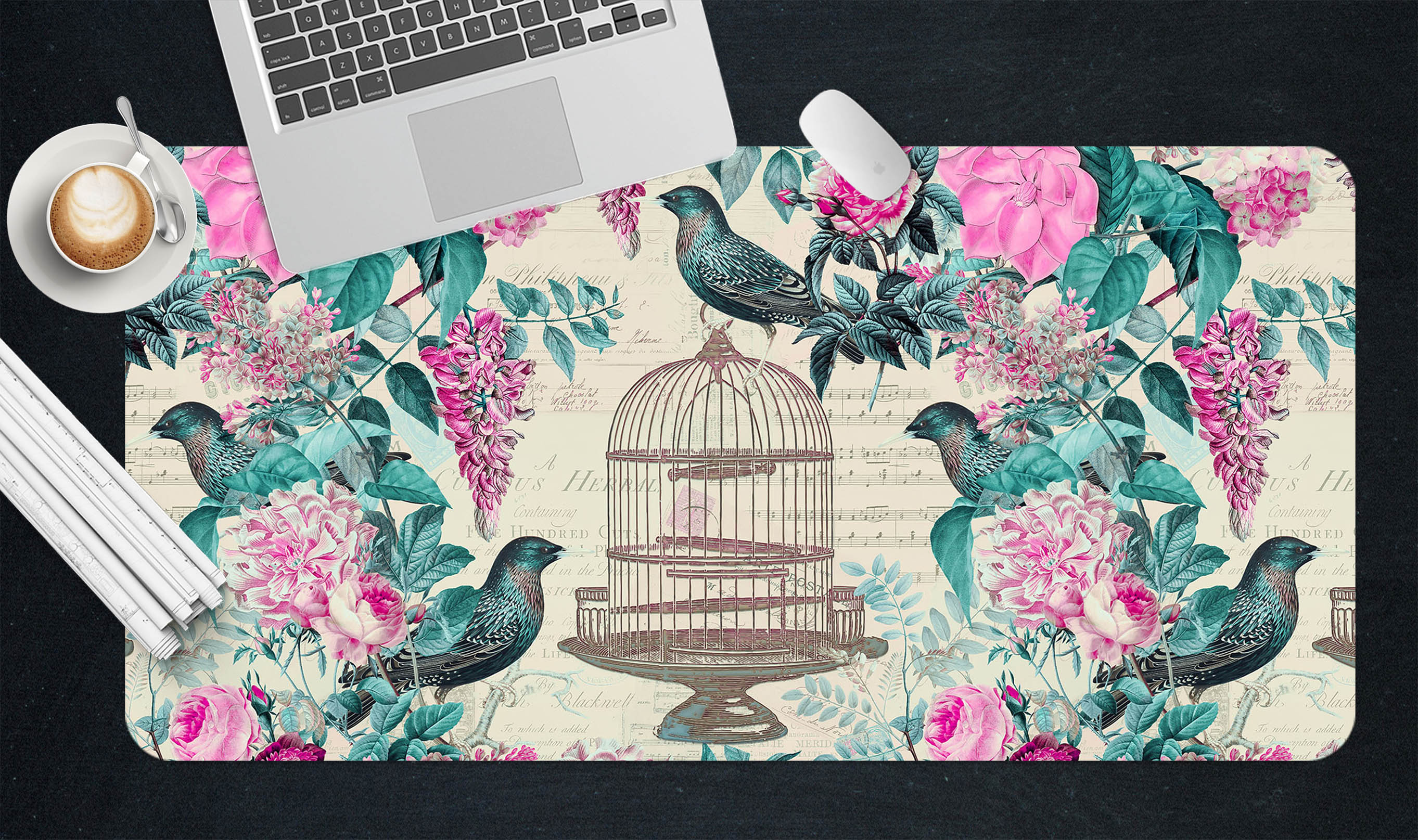 3D Birdcage Flower 983 Andrea Haase Desk Mat