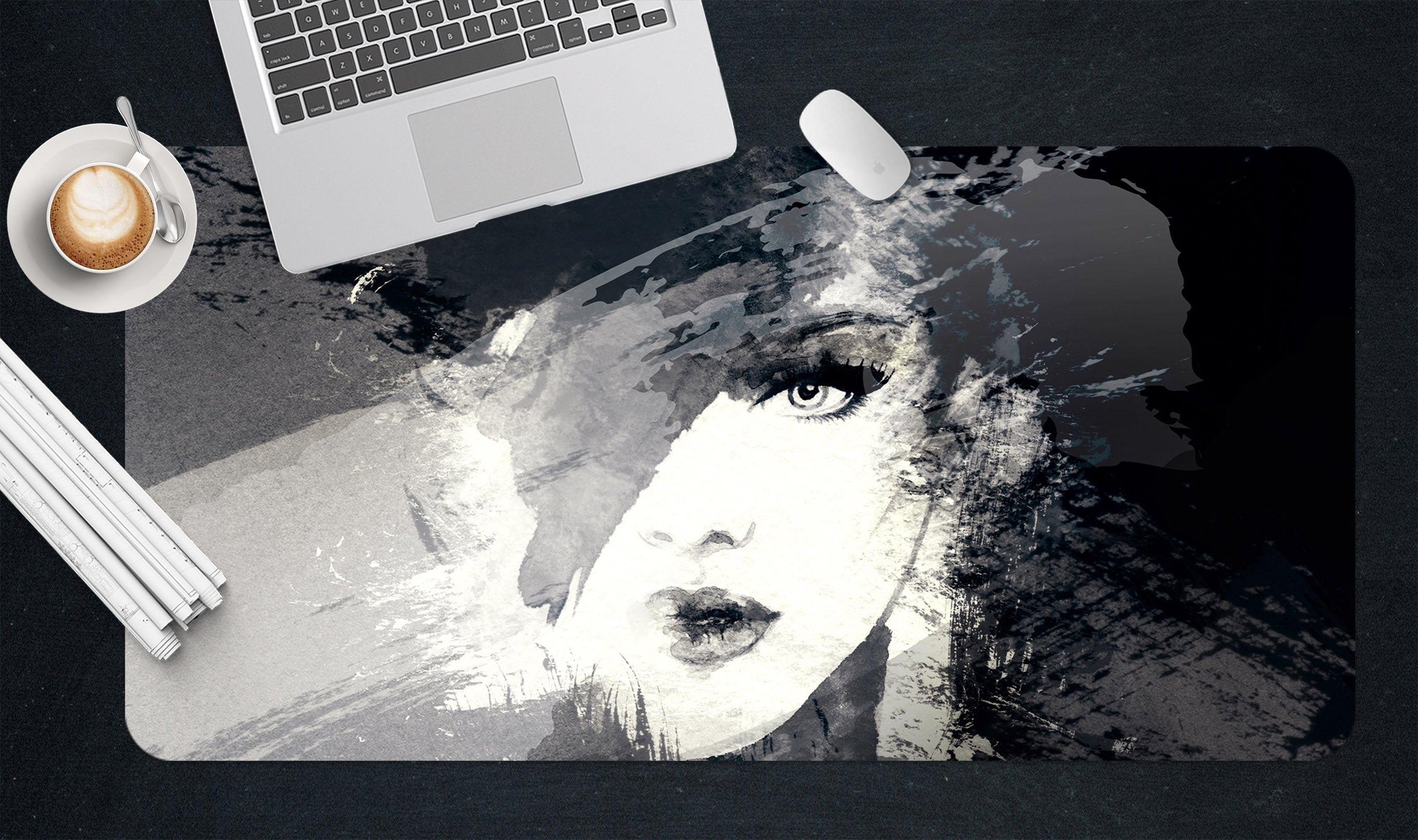 3D Black Gray Woman 17127 Desk Mat