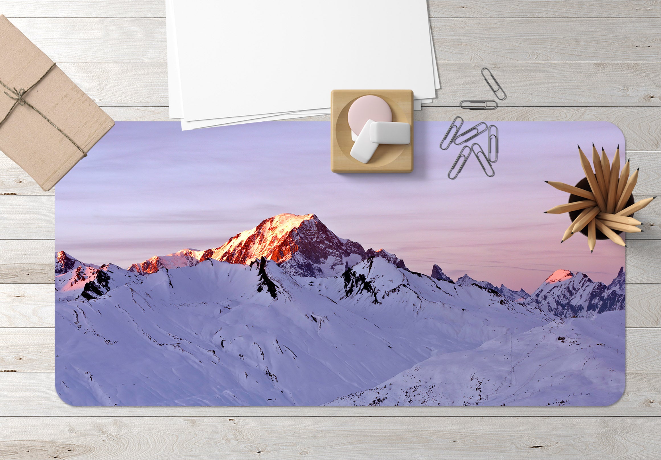 3D Snow Mountain Sunset 7702 Assaf Frank Desk Mat
