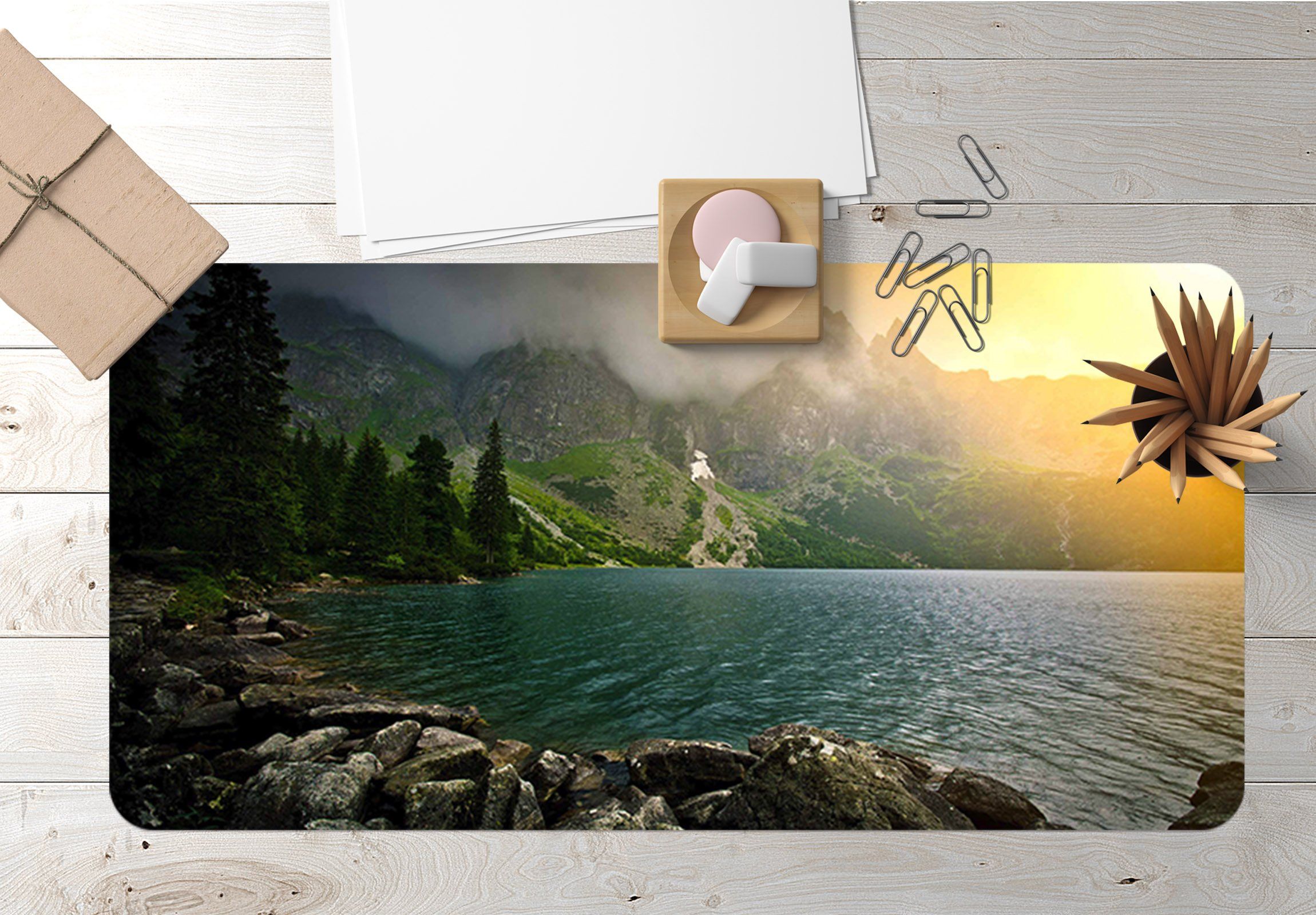 3D Lake Sunset 005 Desk Mat Mat AJ Creativity Home