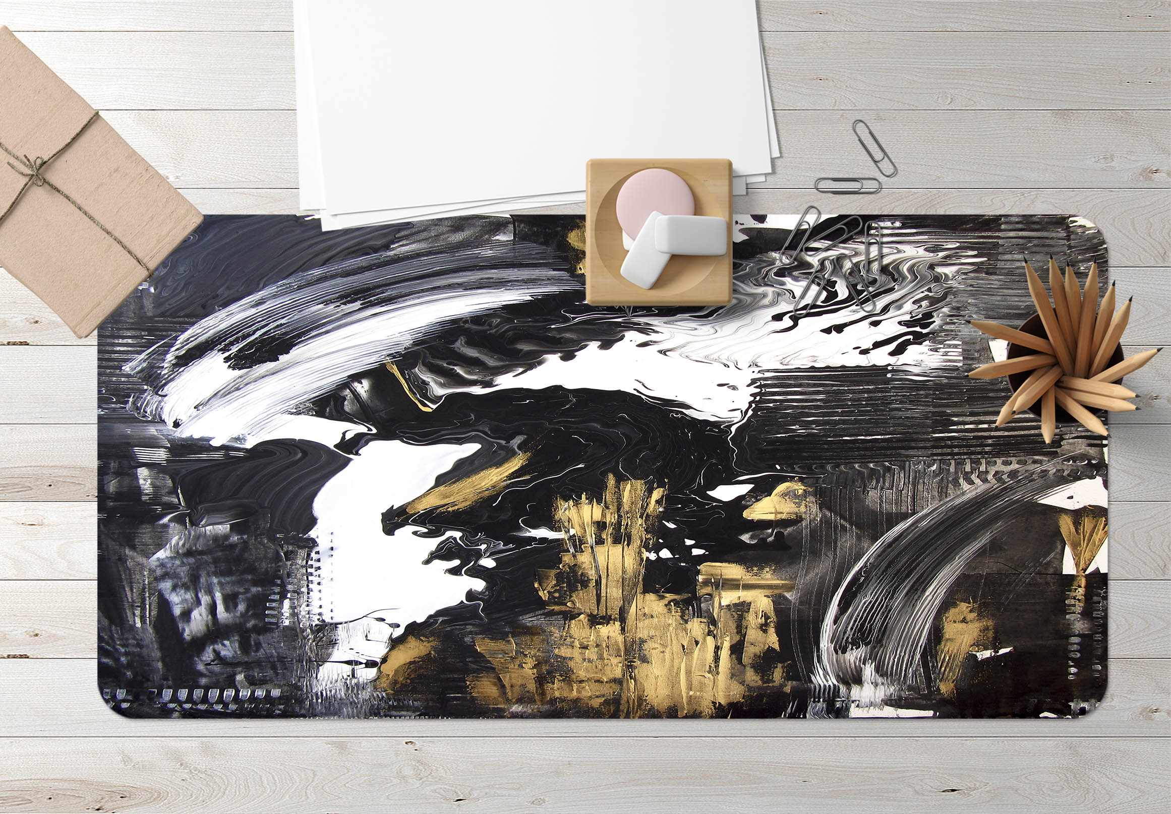 3D Black Color Golden Color 18001 Desk Mat