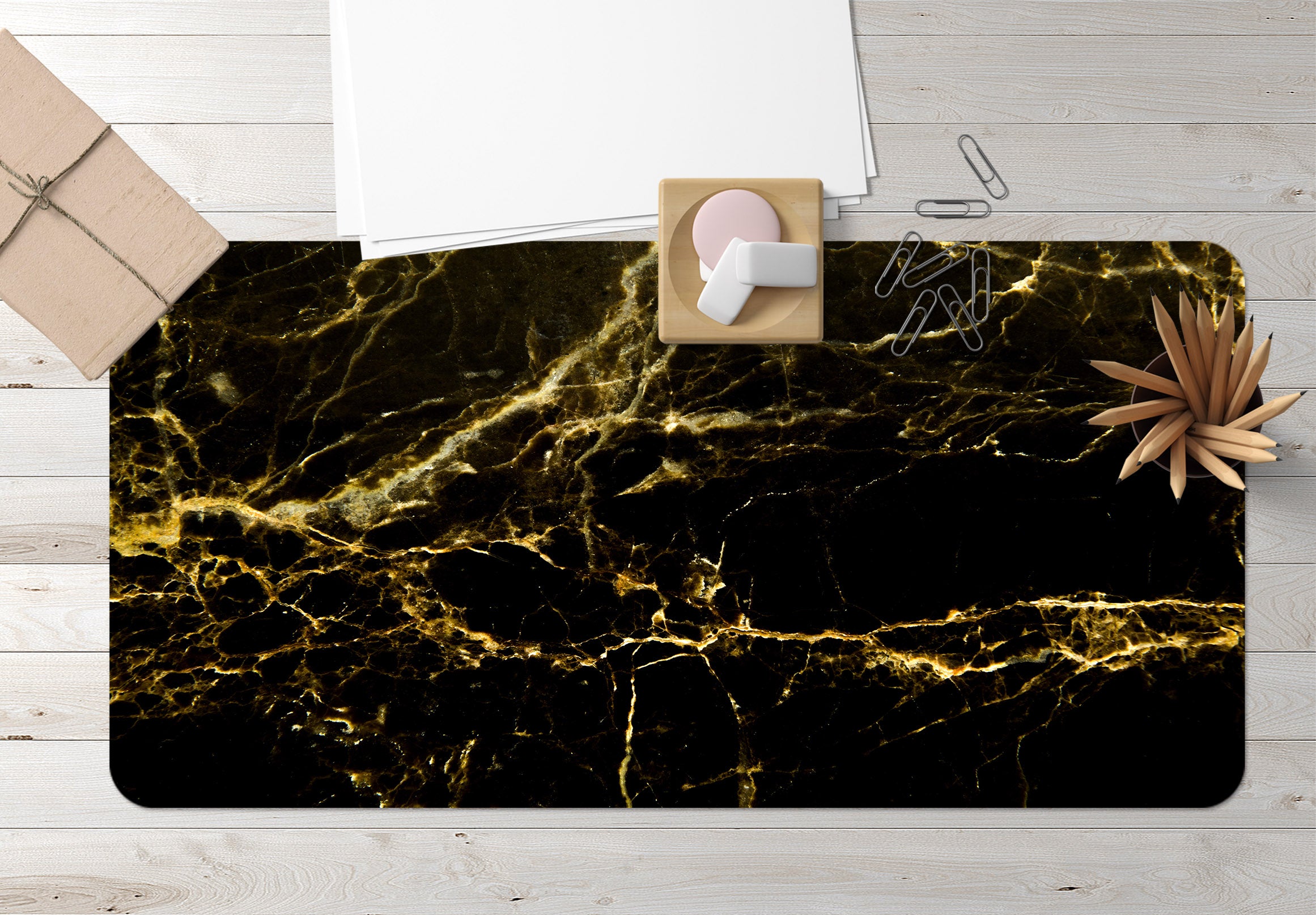 3D Black Gold Marble 18006 Desk Mat