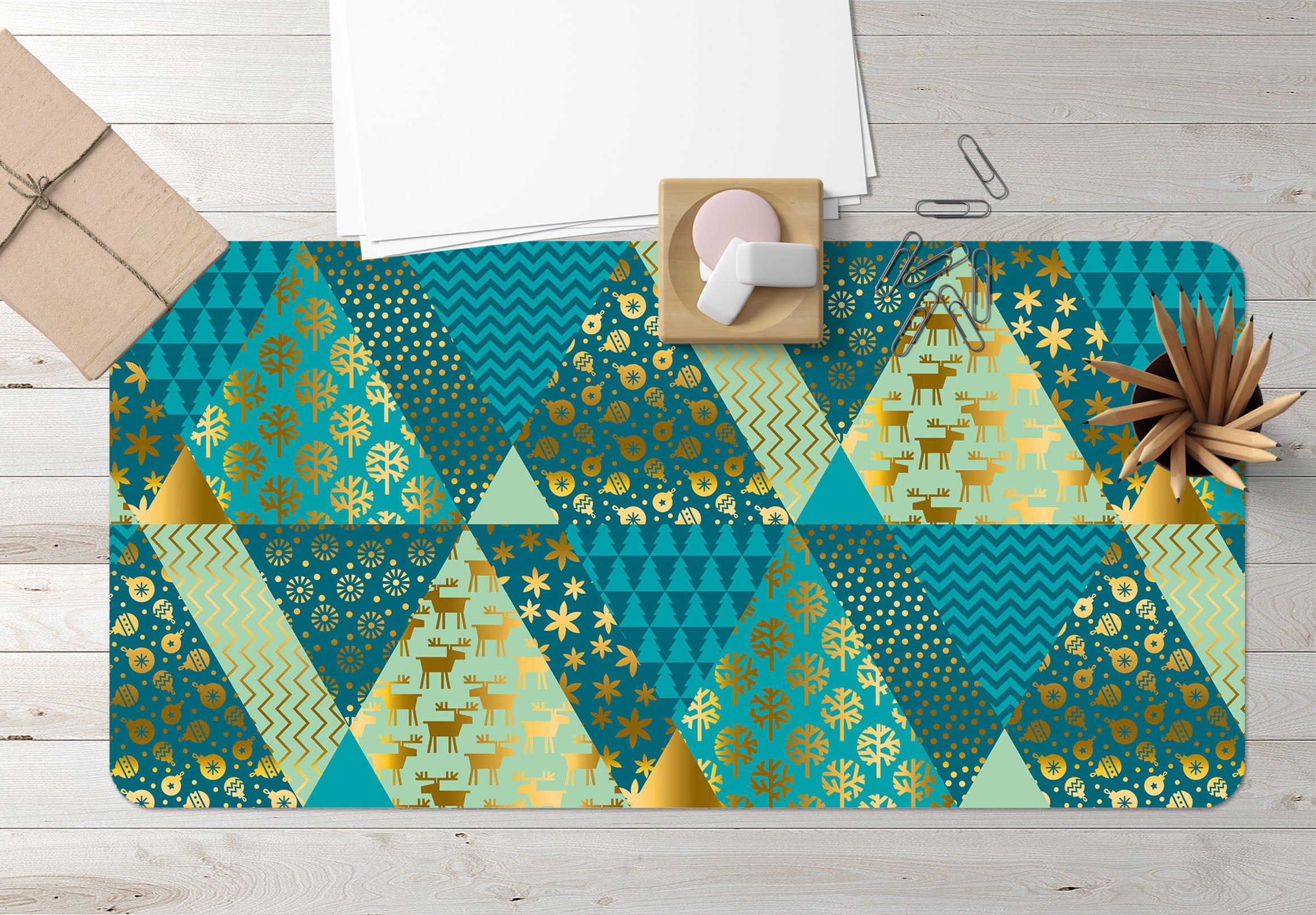 3D Green Triangle 51222 Christmas Desk Mat Xmas