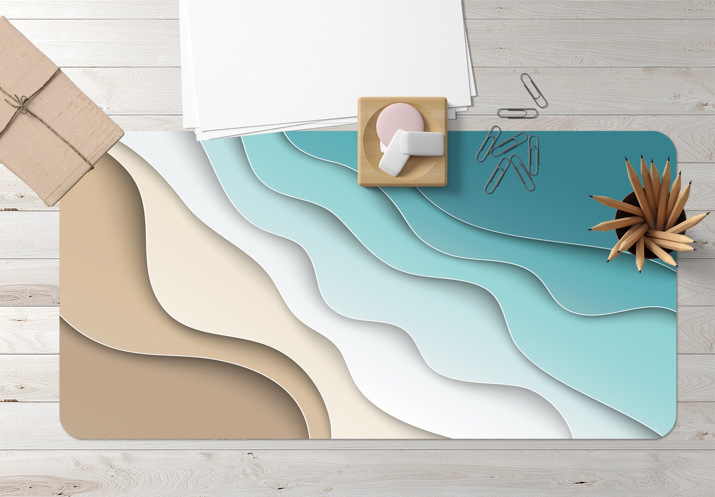 3D Green Gradient Wave 18011 Desk Mat