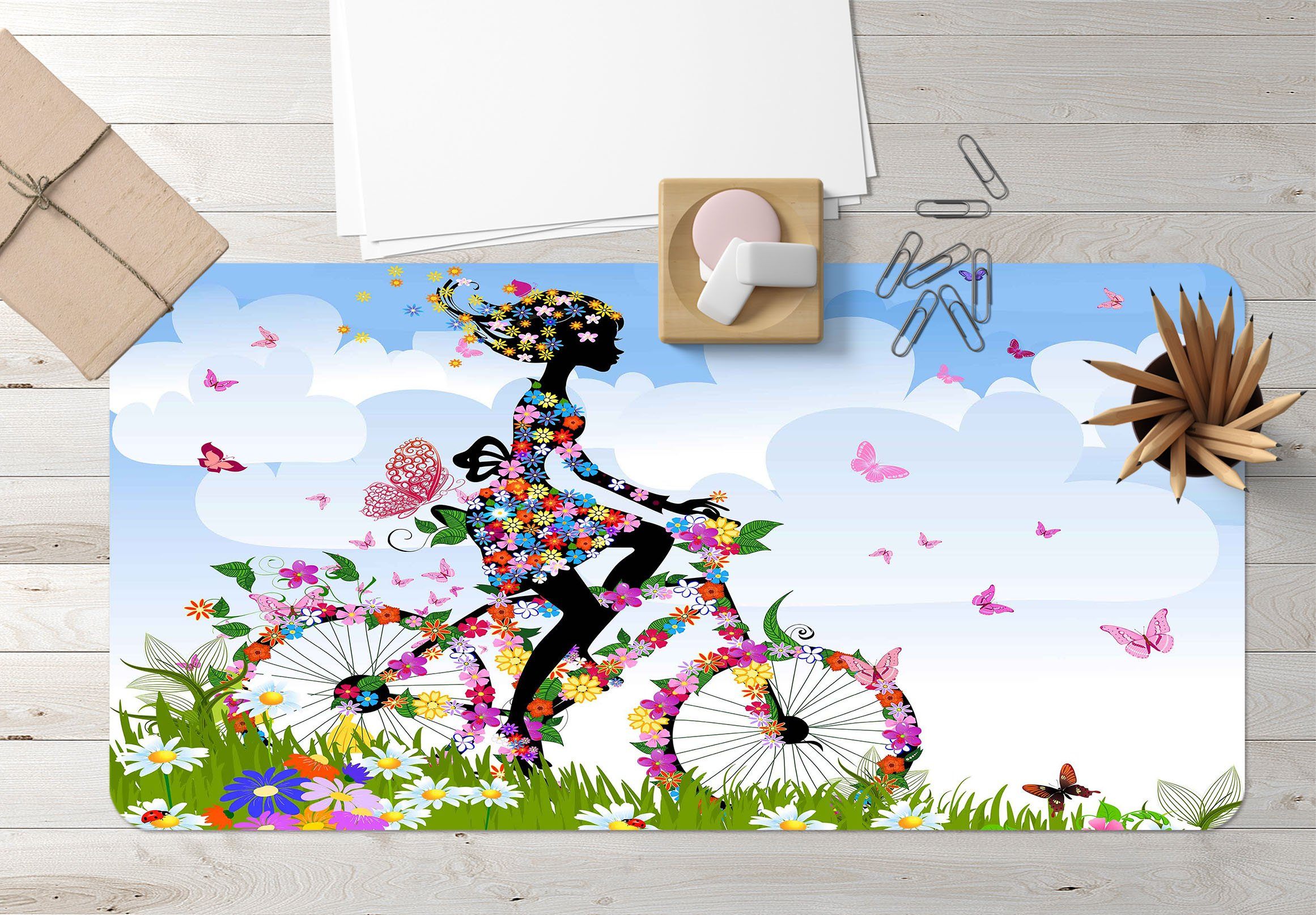 3D Girl Bicycle 044 Desk Mat Mat AJ Creativity Home