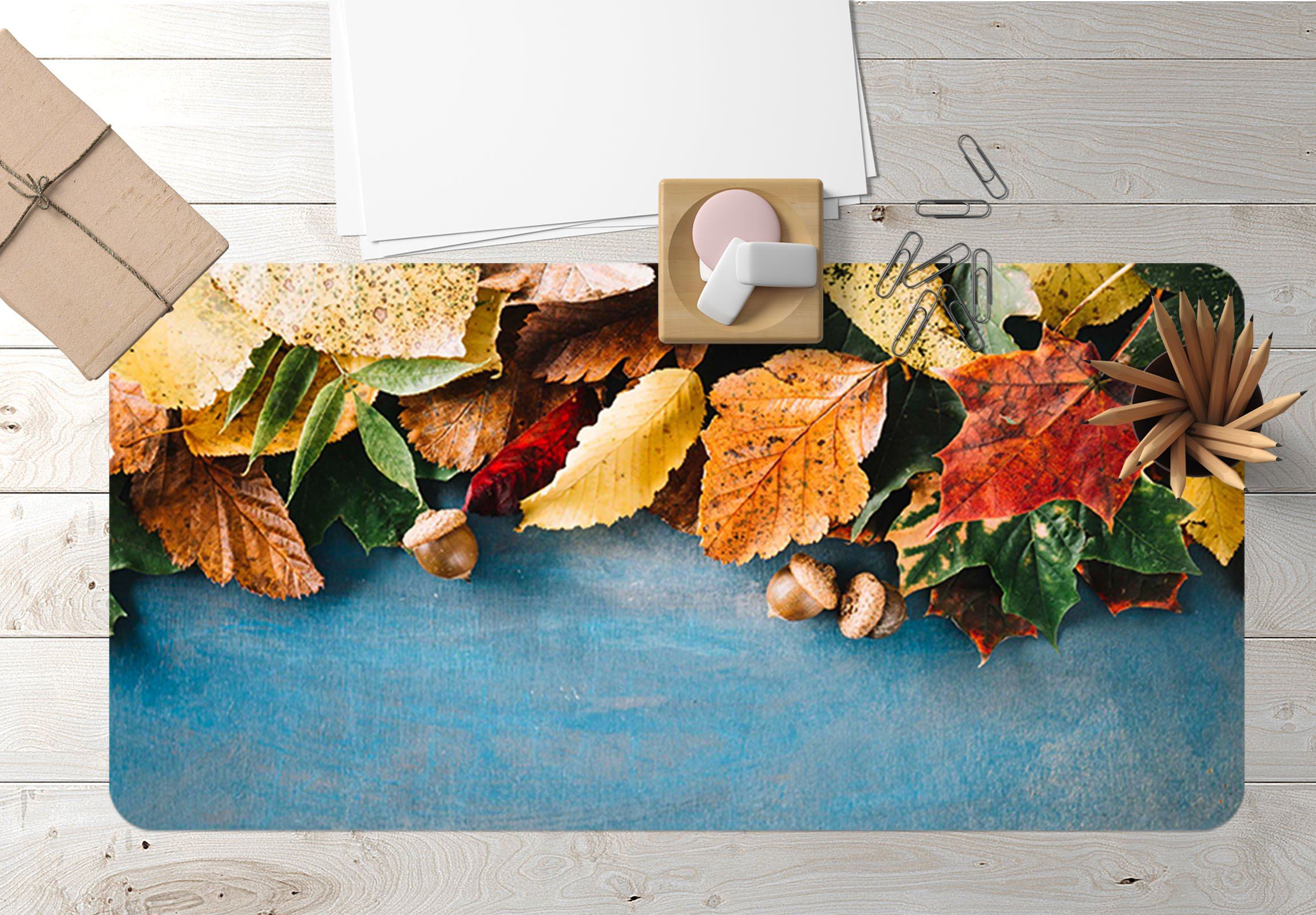 3D Yellow Leaves 036 Desk Mat Mat AJ Creativity Home