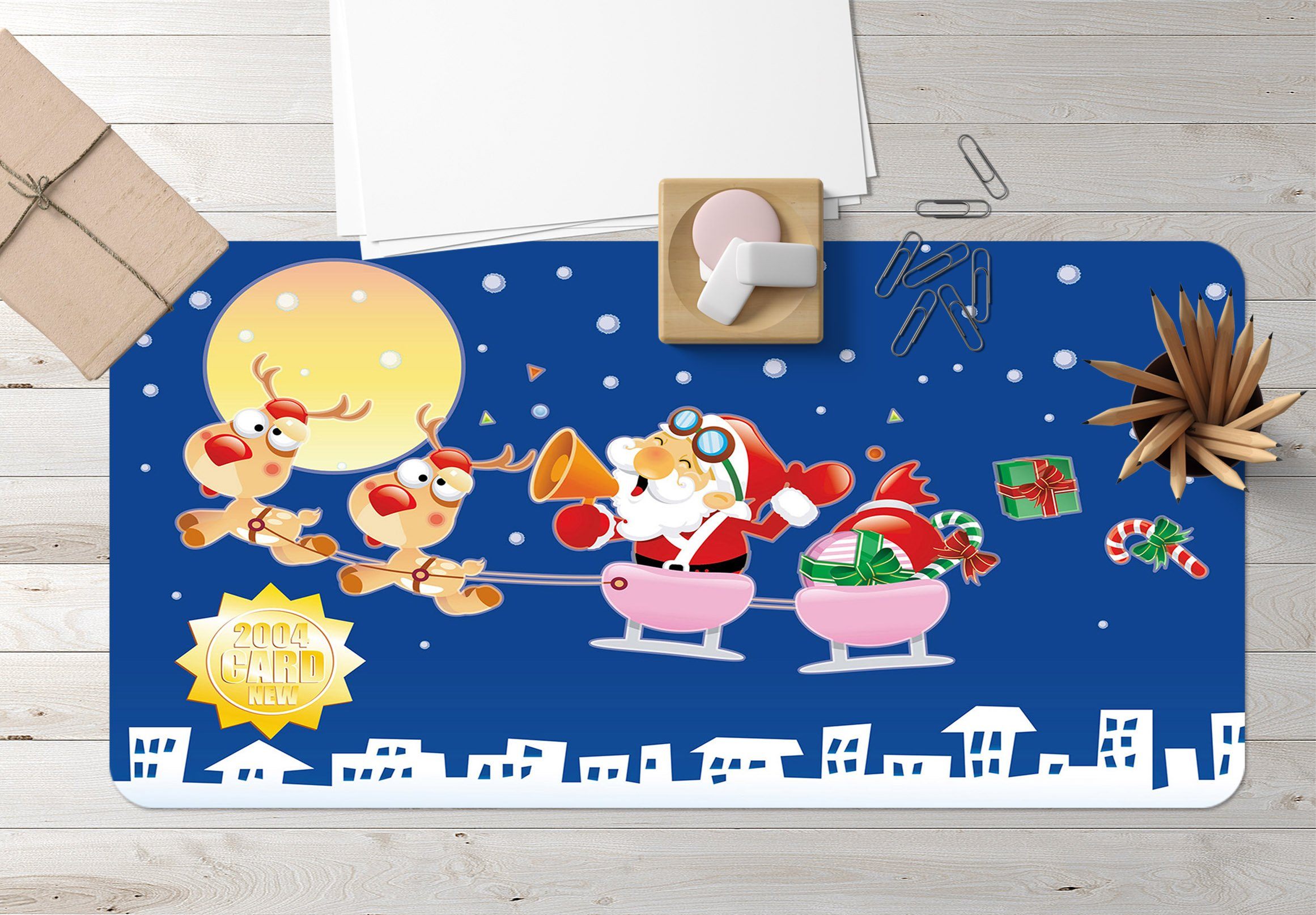 3D Cartoon Sleigh Moon 019 Desk Mat Mat AJ Creativity Home
