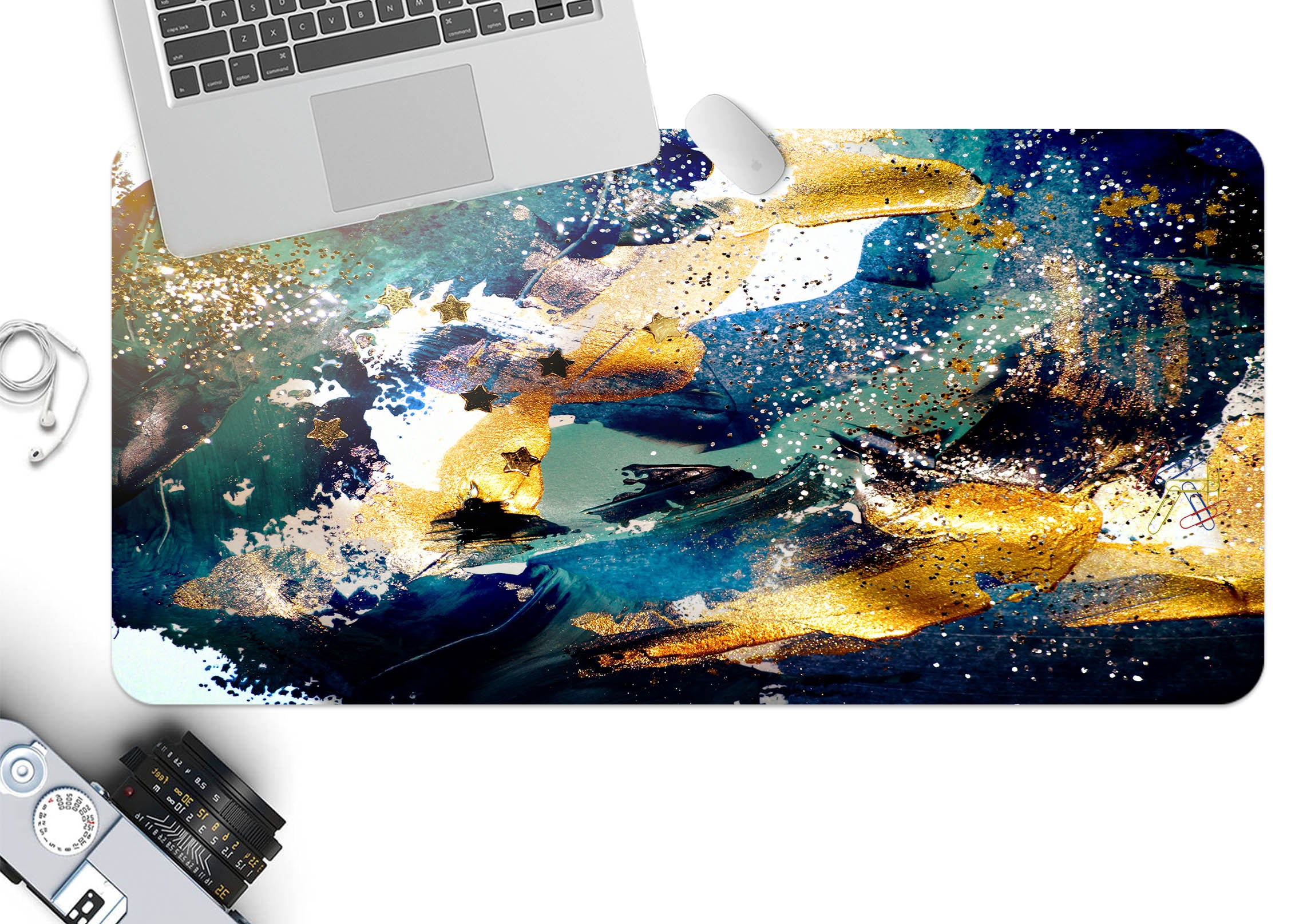 3D Dark Blue Golden Pattern 18027 Desk Mat