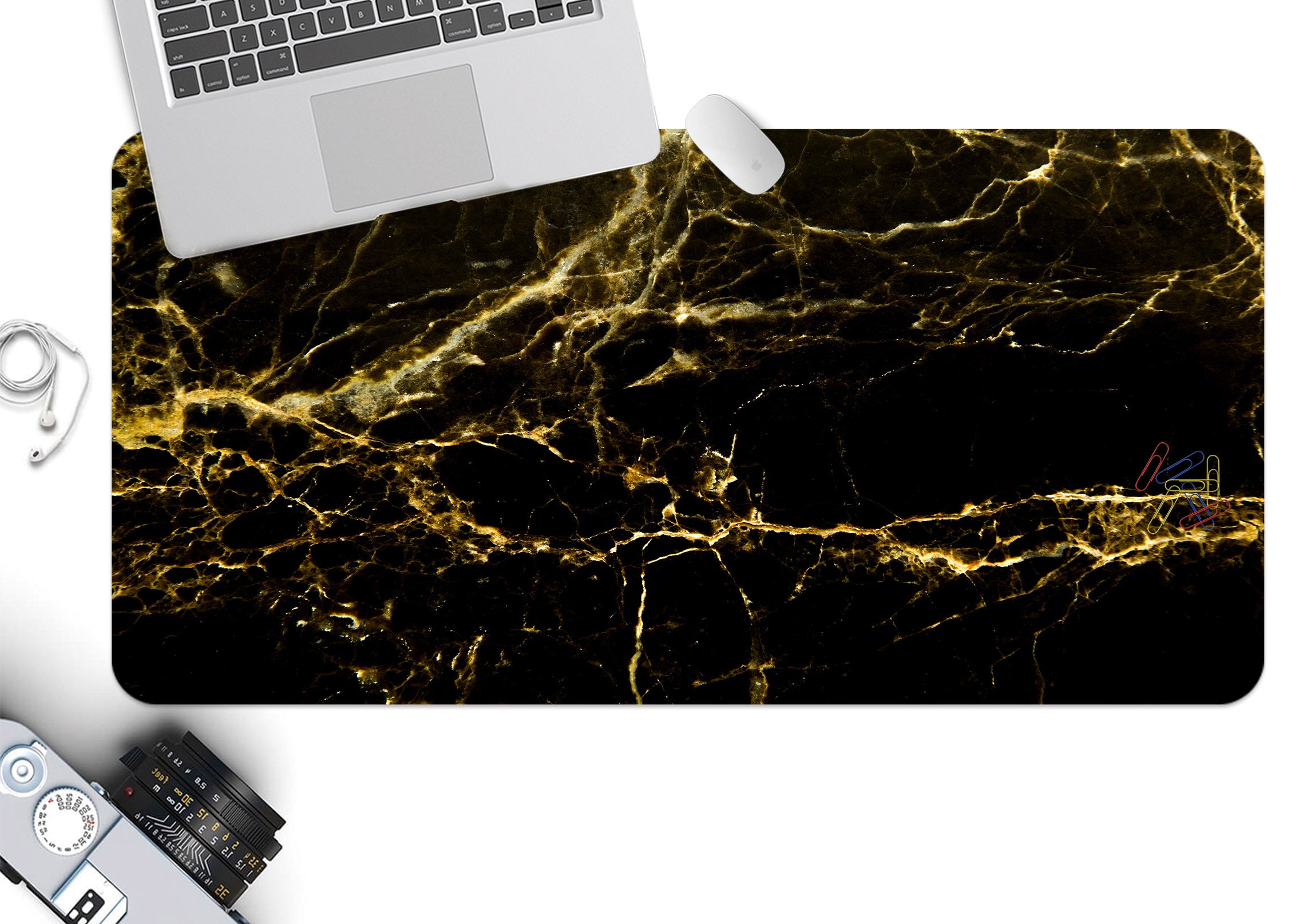 3D Black Gold Marble 18006 Desk Mat