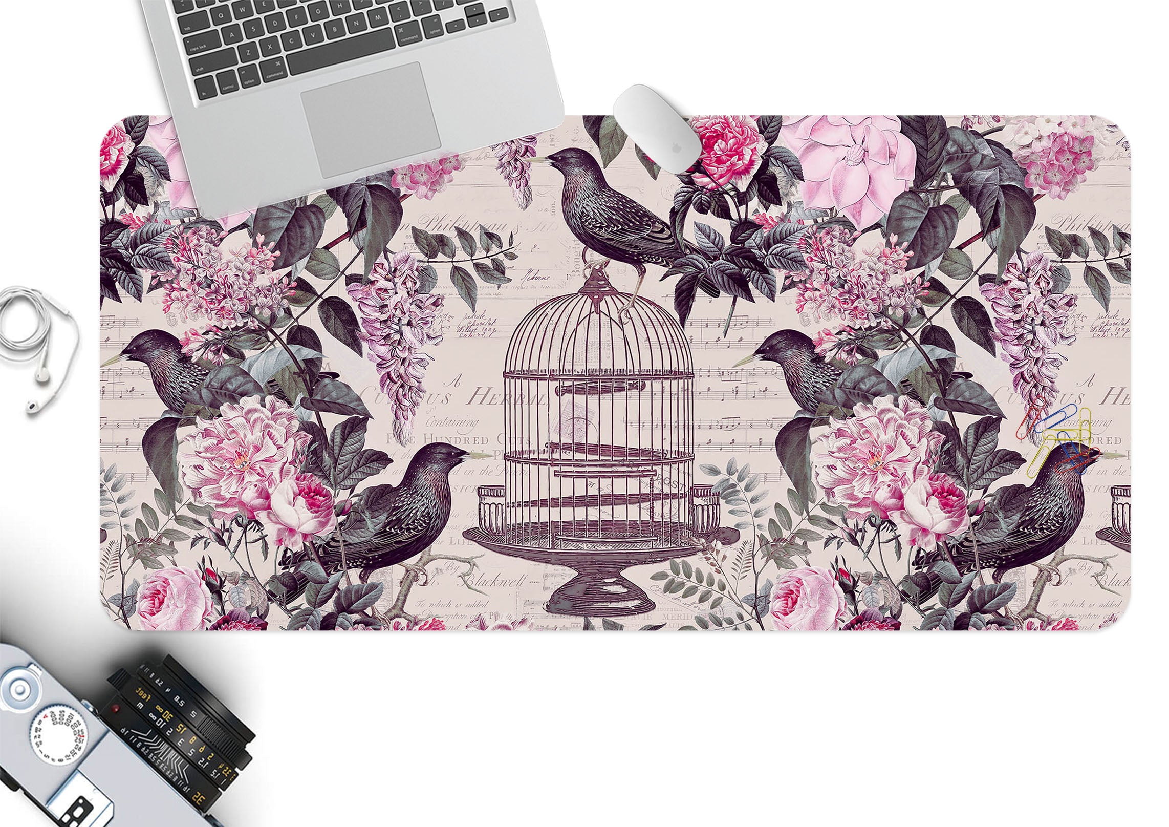 3D Pink Flower Bird 984 Andrea Haase Desk Mat