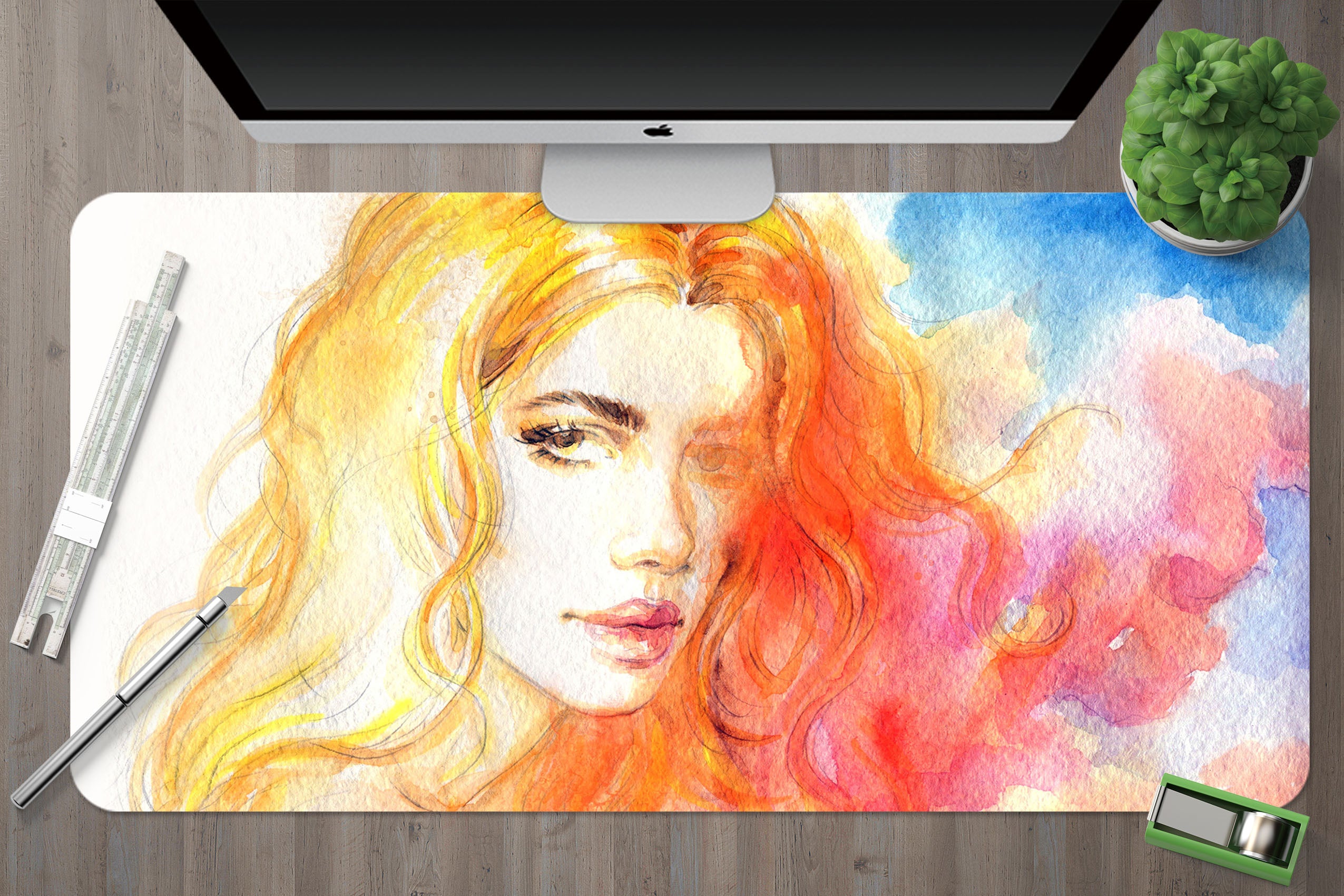 3D Yellow Hair Female 17159 Desk Mat