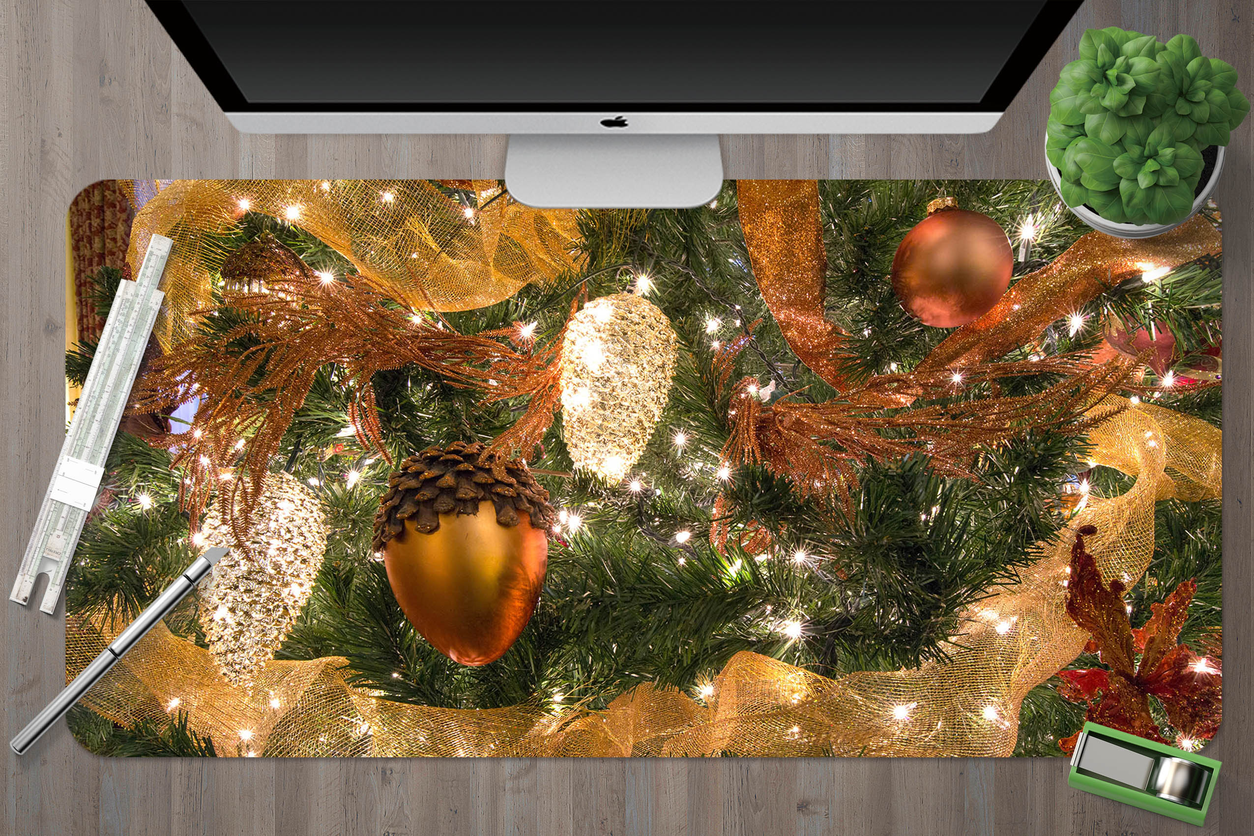 3D Pine Cones 51203 Christmas Desk Mat Xmas