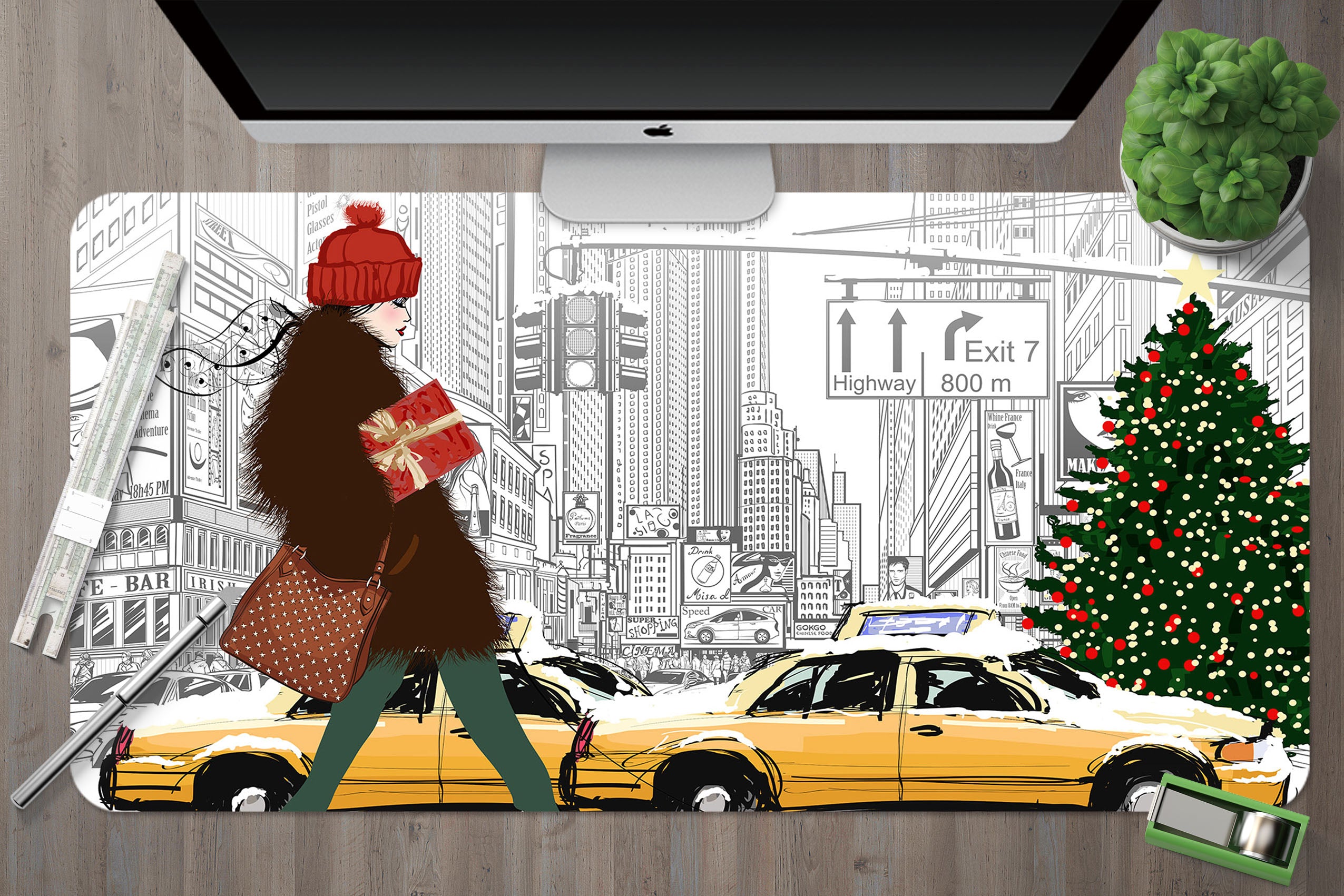 3D Female Car Christmas Tree 17144 Desk Mat