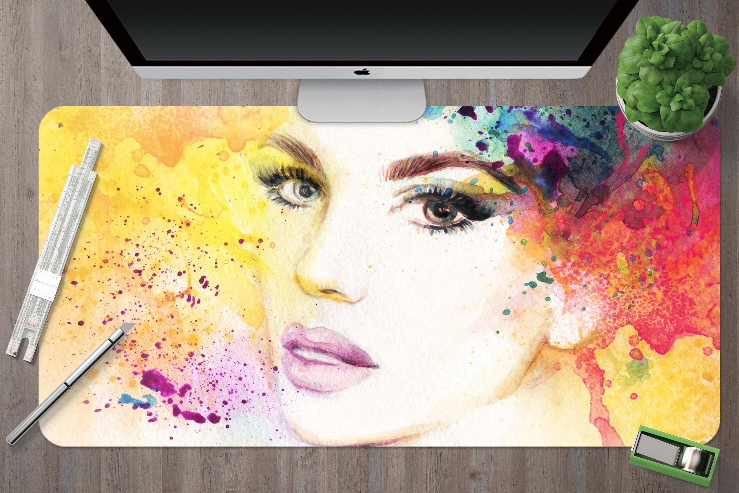 3D Watercolor Flower Girl 17134 Desk Mat