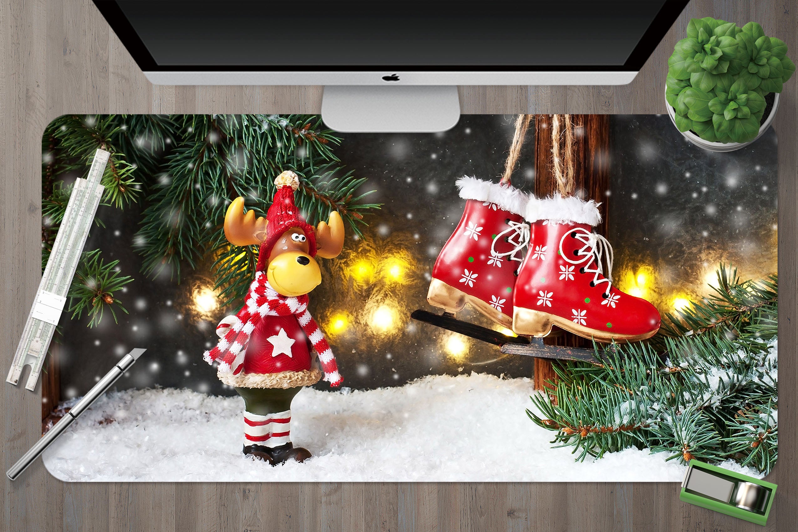 3D Snowshoe Deer 51260 Christmas Desk Mat Xmas