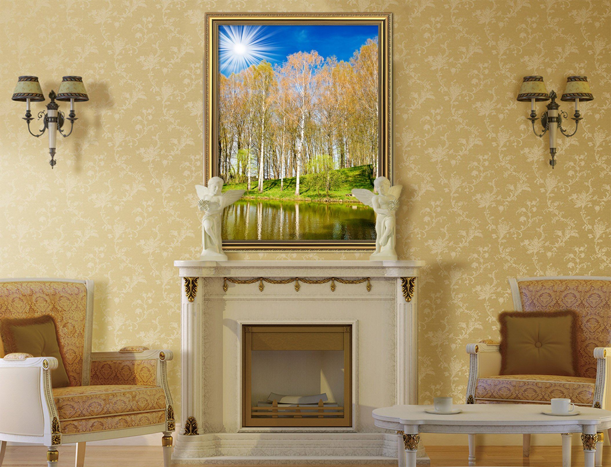 3D Sunny Trees 046 Fake Framed Print Painting Wallpaper AJ Creativity Home