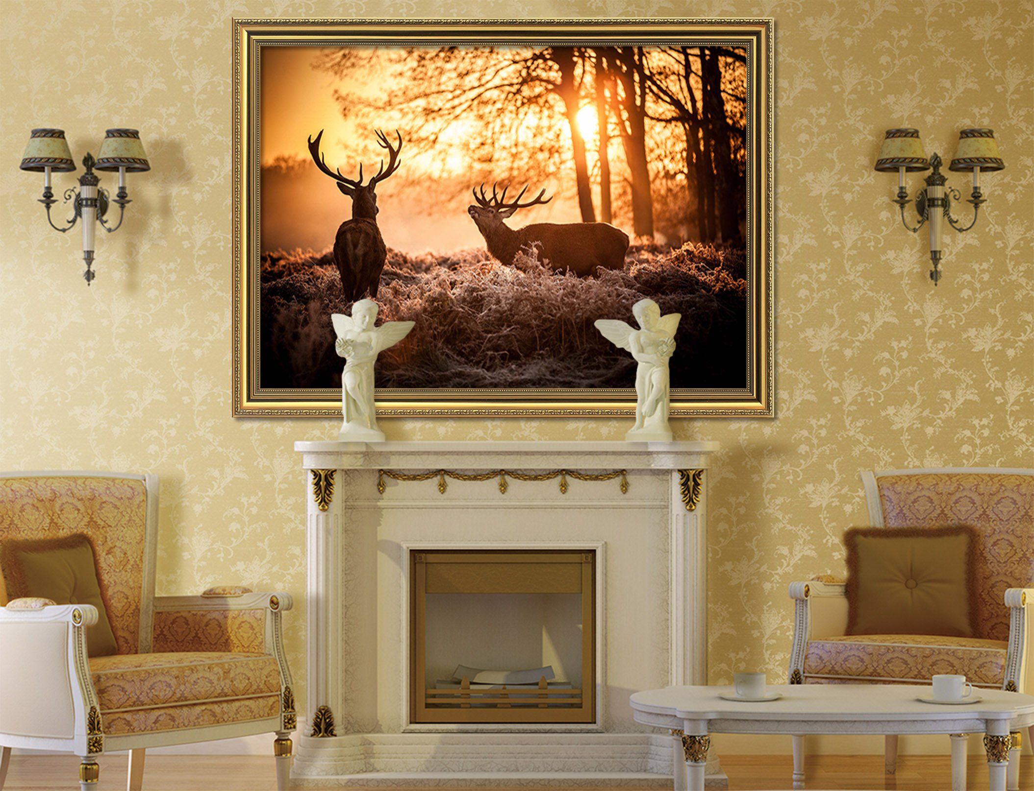 3D Dusk Fawn 054 Fake Framed Print Painting Wallpaper AJ Creativity Home