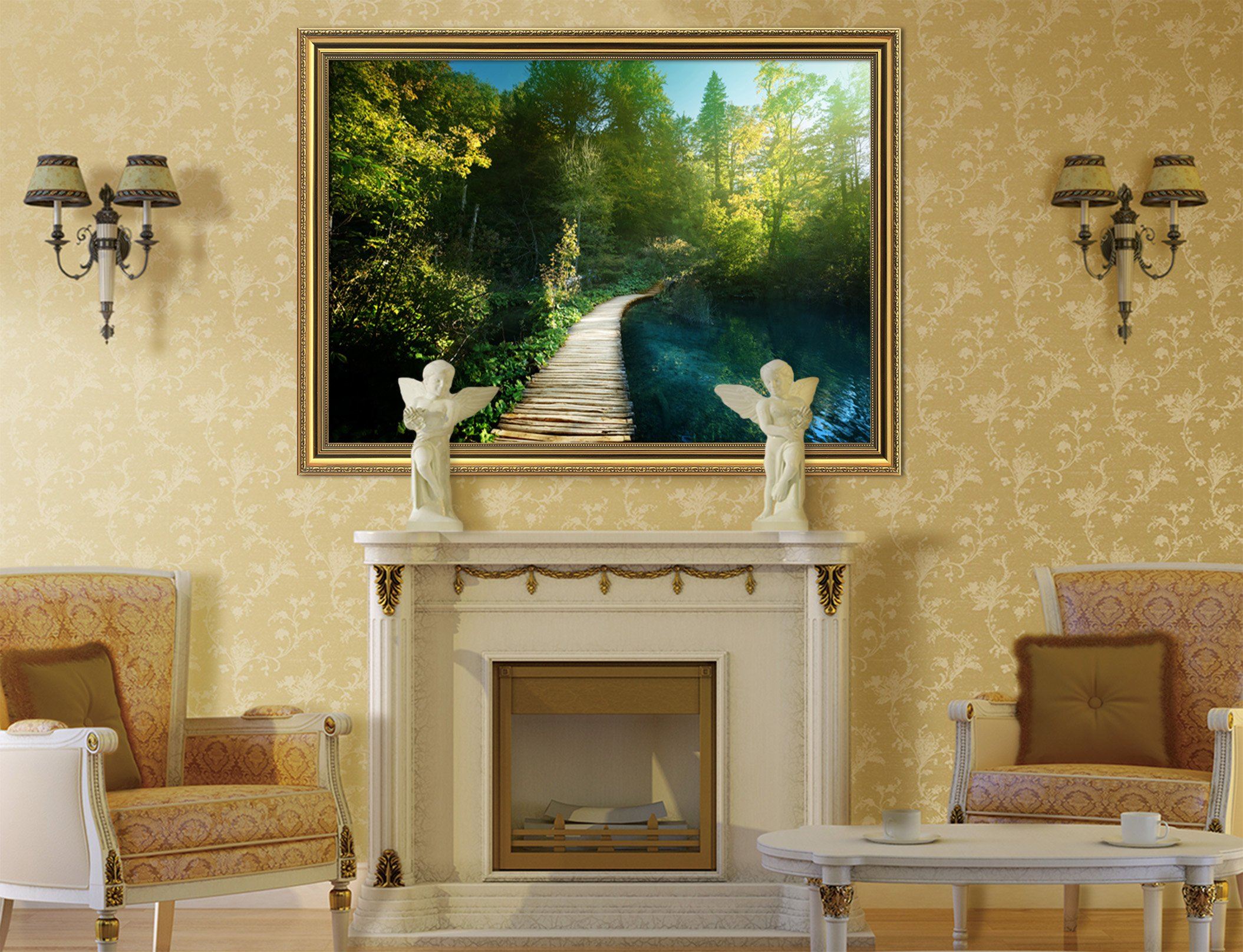 3D Bridge Woods 174 Fake Framed Print Painting Wallpaper AJ Creativity Home