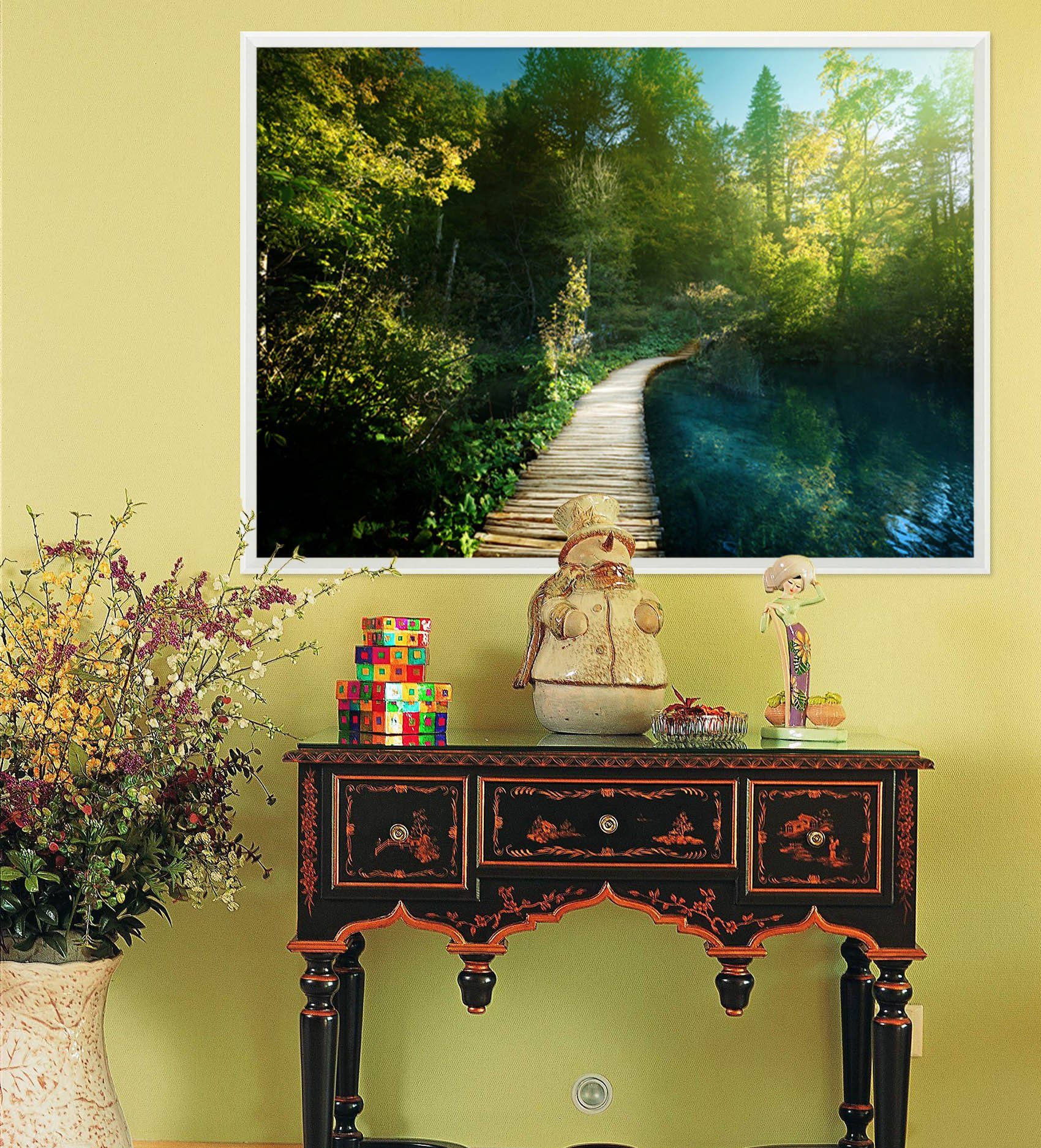 3D Bridge Woods 174 Fake Framed Print Painting Wallpaper AJ Creativity Home