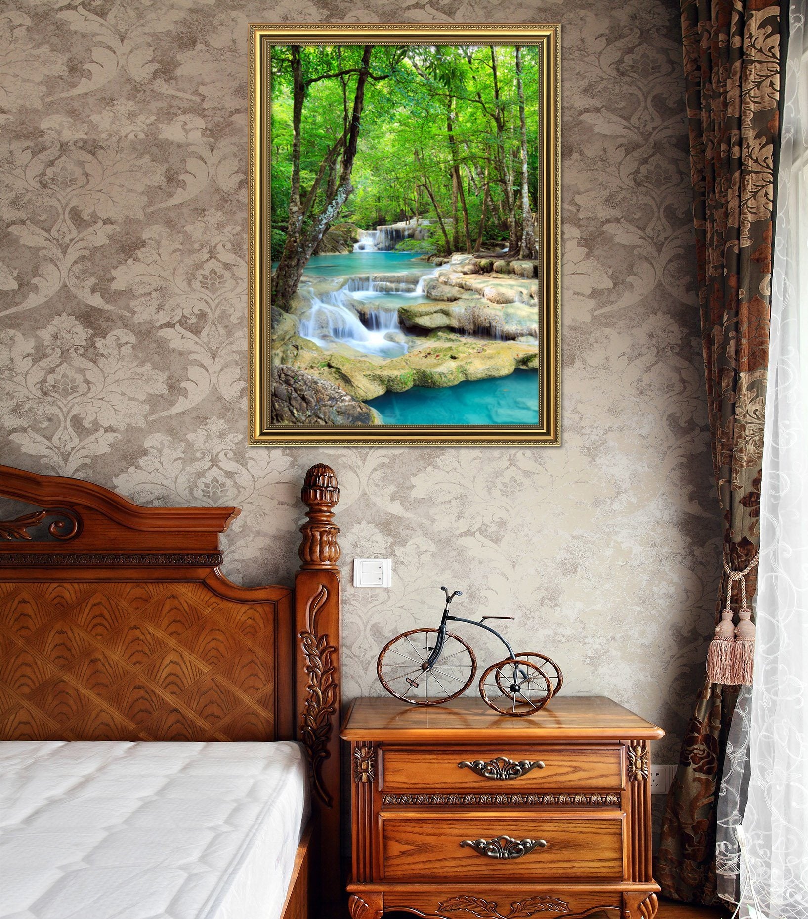 3D Forest River 096 Fake Framed Print Painting Wallpaper AJ Creativity Home