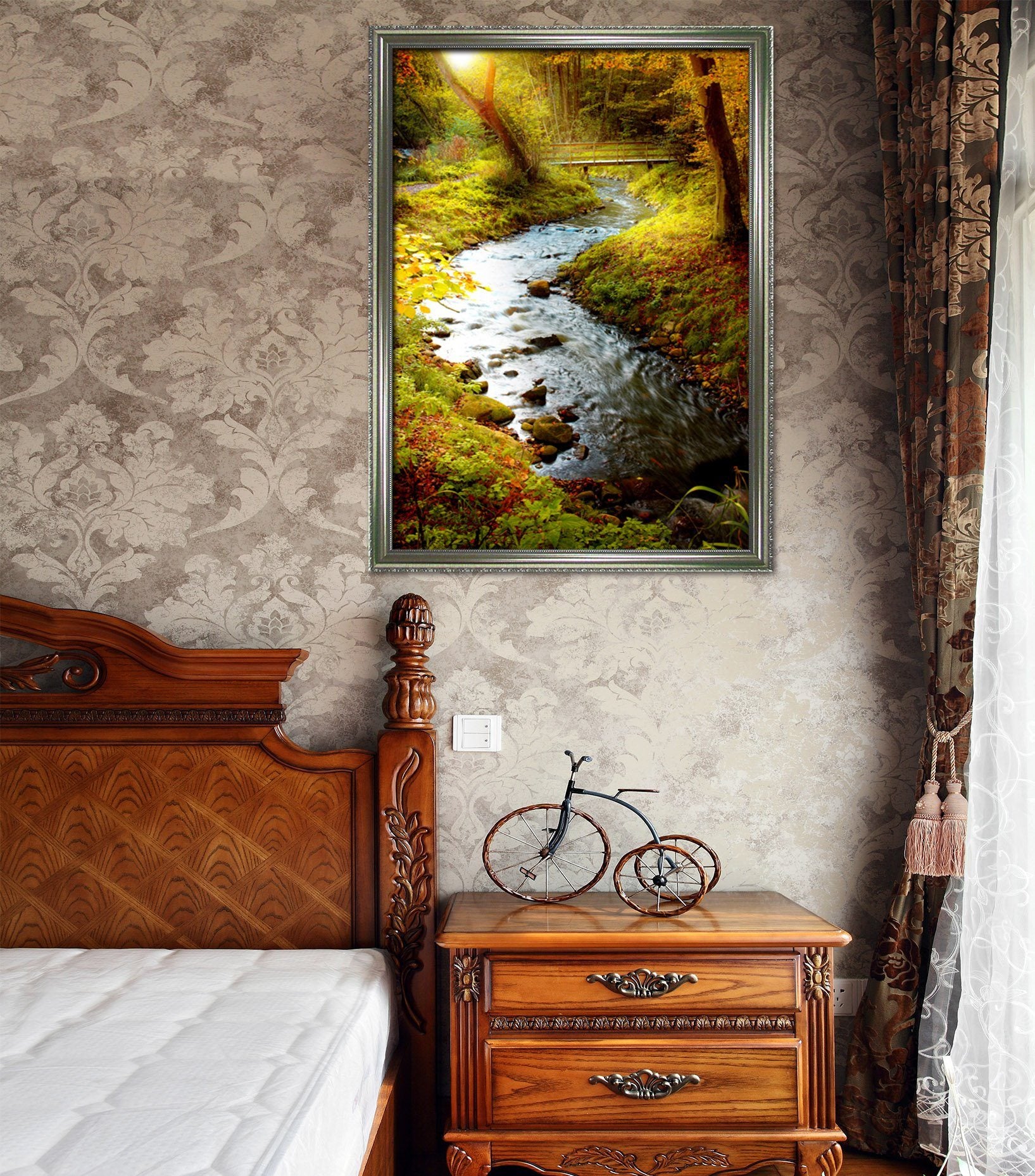 3D Bridge Water 105 Fake Framed Print Painting Wallpaper AJ Creativity Home