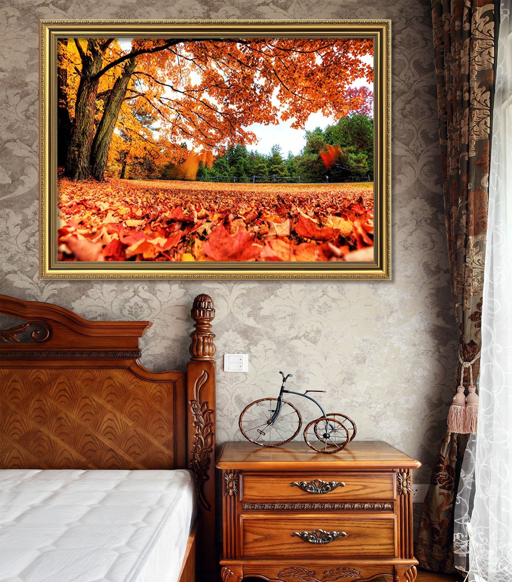 3D Red Leaves 133 Fake Framed Print Painting Wallpaper AJ Creativity Home