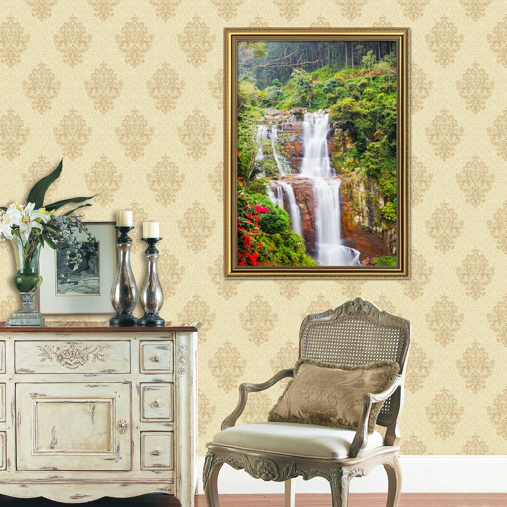3D Forest Falls 120 Fake Framed Print Painting Wallpaper AJ Creativity Home
