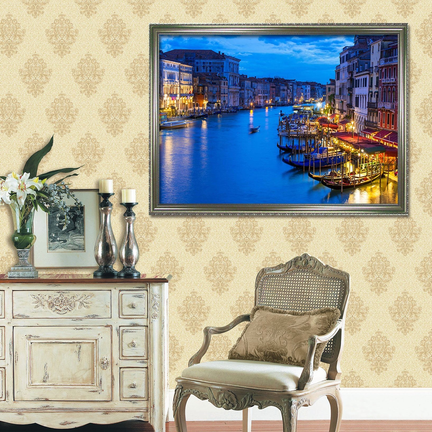 3D City Boat 052 Fake Framed Print Painting Wallpaper AJ Creativity Home