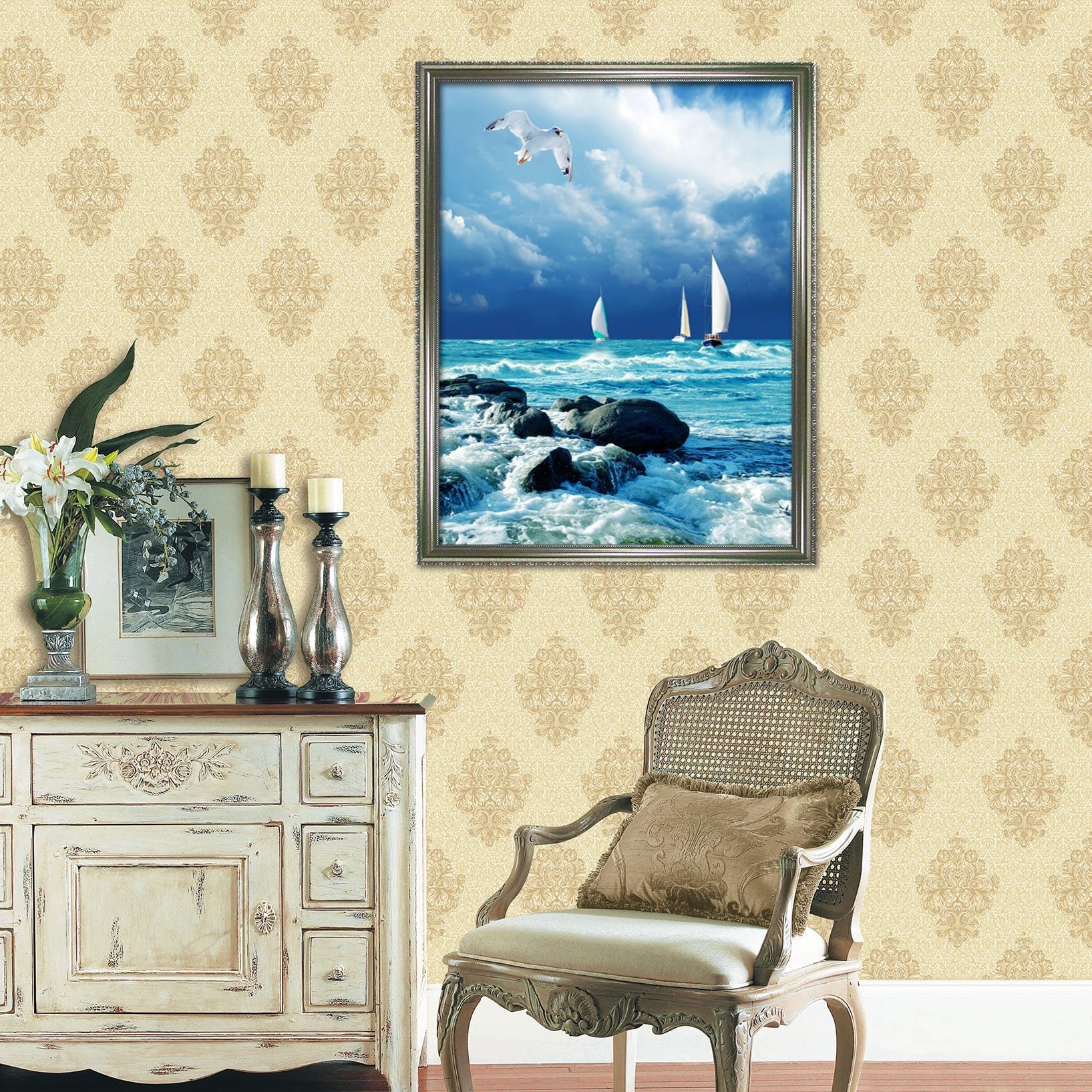 3D Storm Waves 012 Fake Framed Print Painting Wallpaper AJ Creativity Home