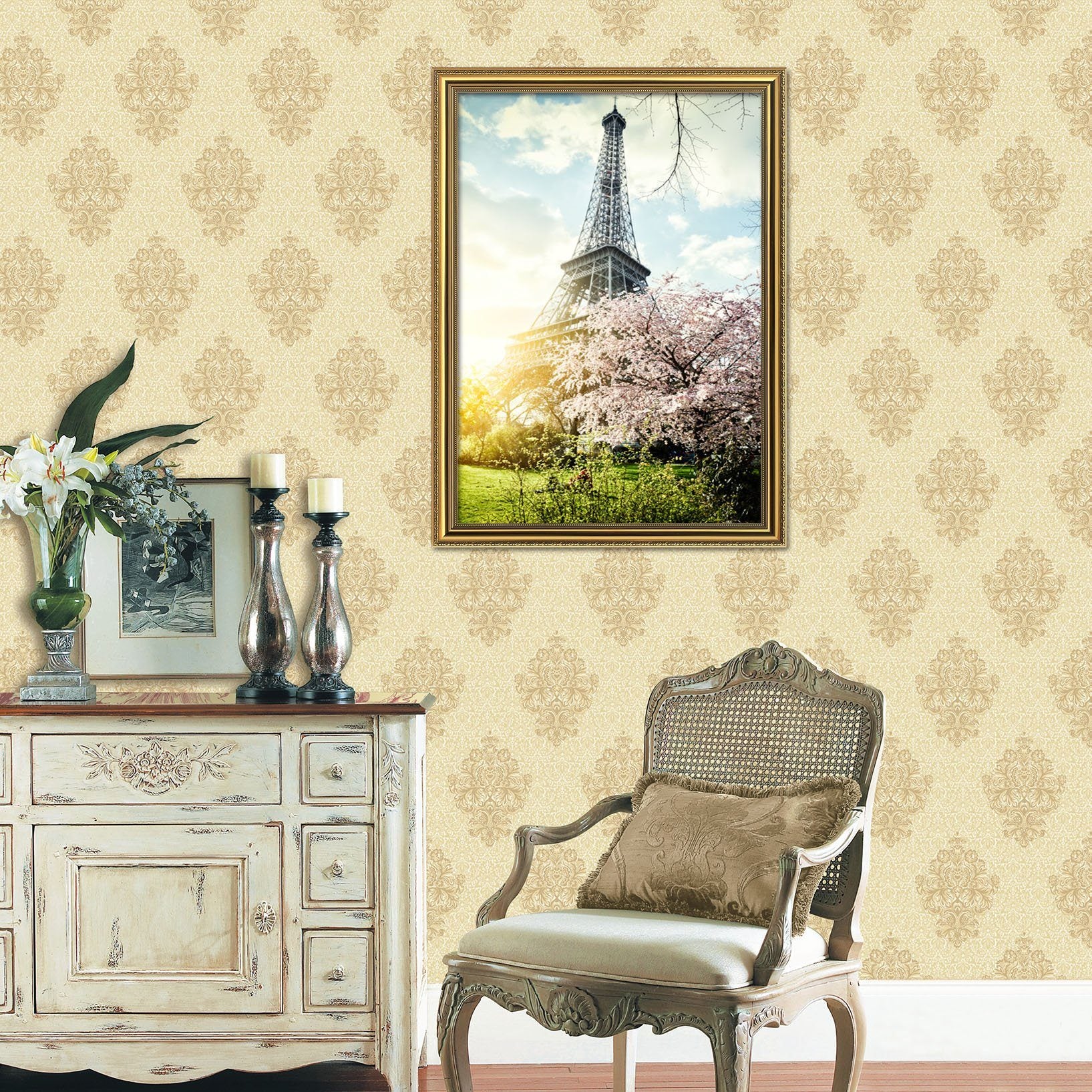 3D Tower Side Flowers 038 Fake Framed Print Painting Wallpaper AJ Creativity Home