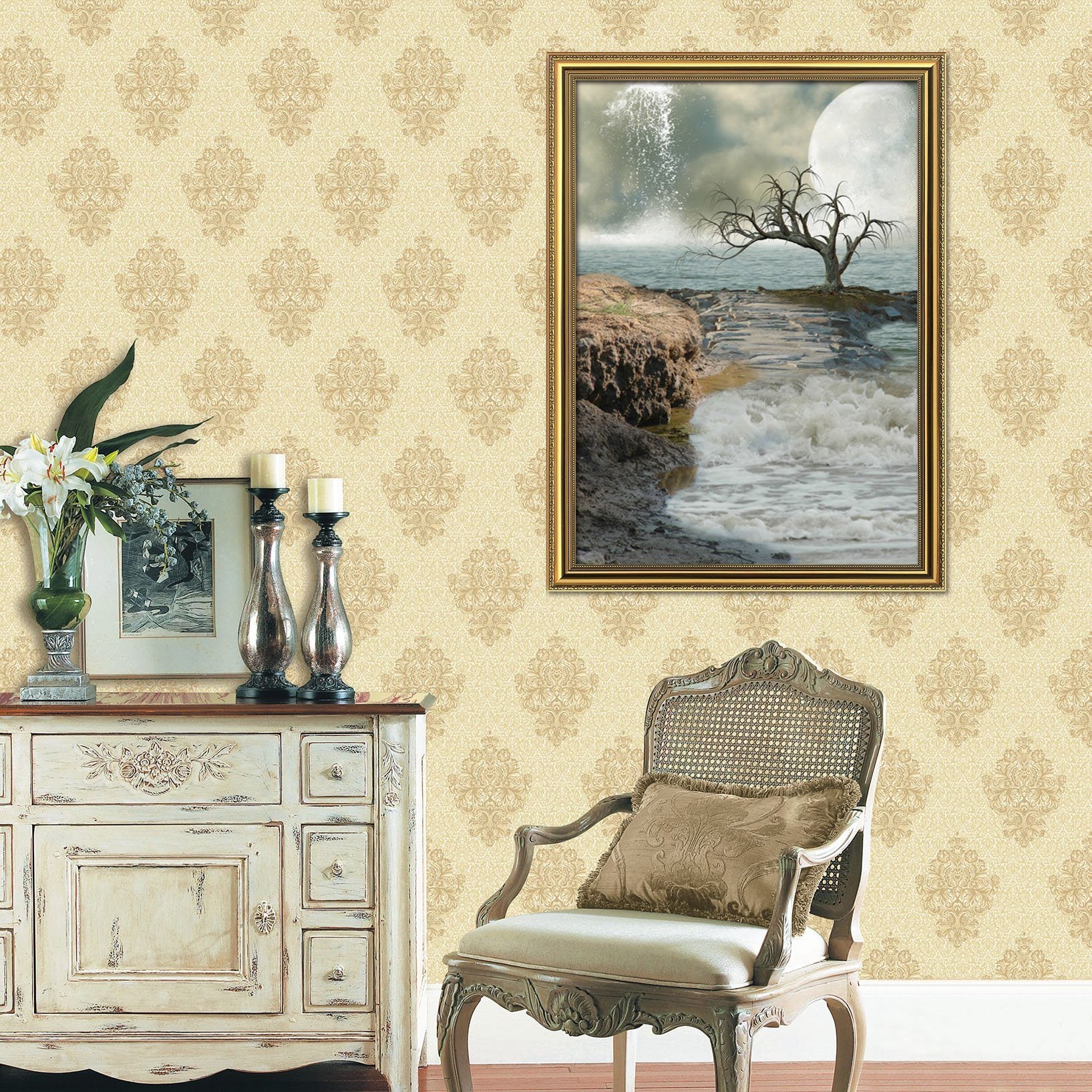 3D Moon Splash 012 Fake Framed Print Painting Wallpaper AJ Creativity Home