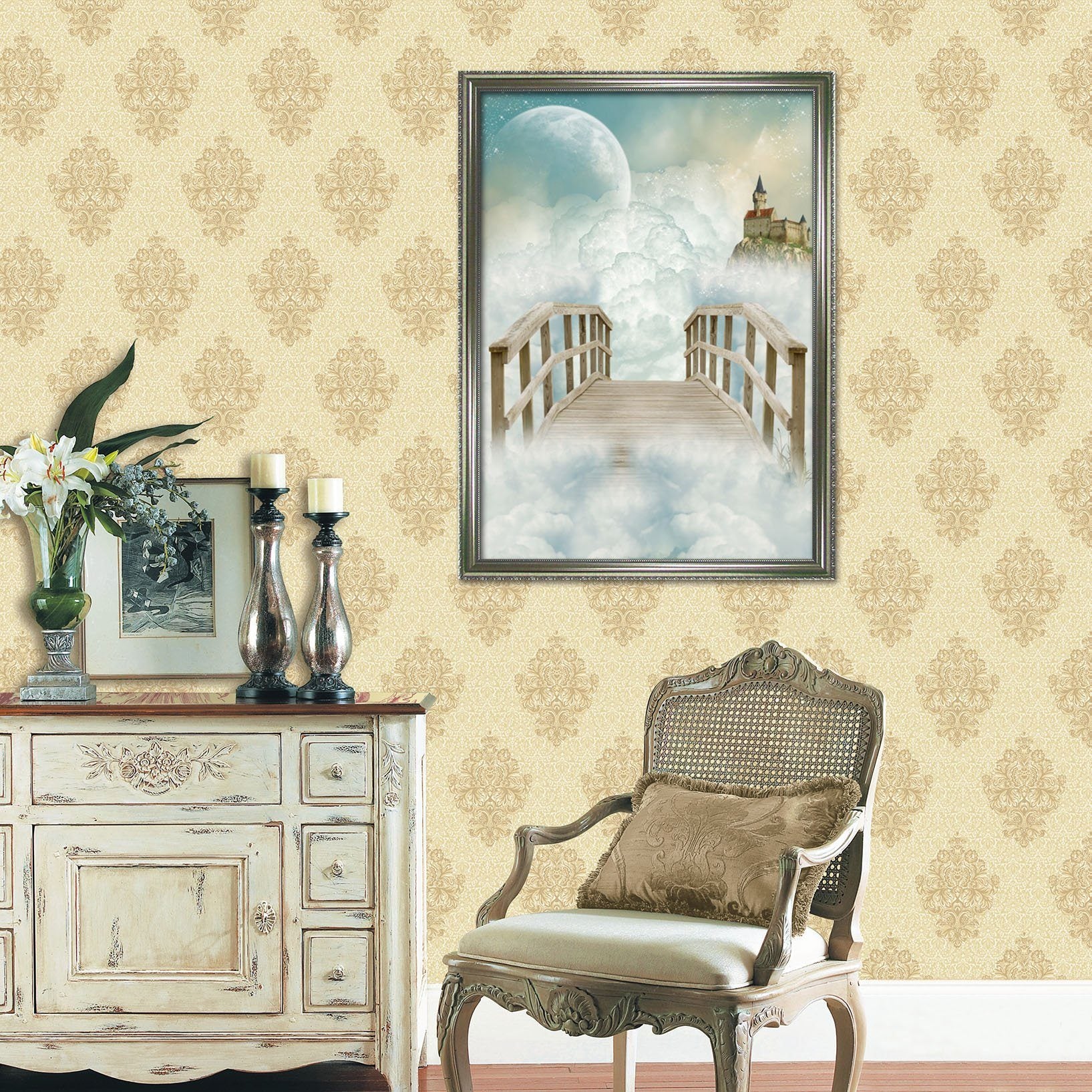 3D Cloud Bridge 036 Fake Framed Print Painting Wallpaper AJ Creativity Home