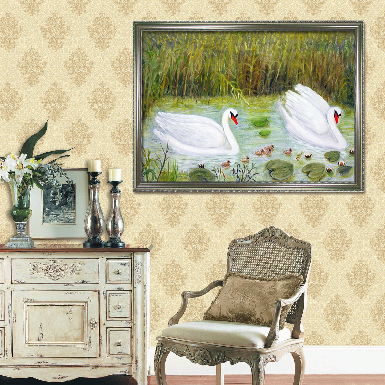 3D White Swan 063 Fake Framed Print Painting Wallpaper AJ Creativity Home