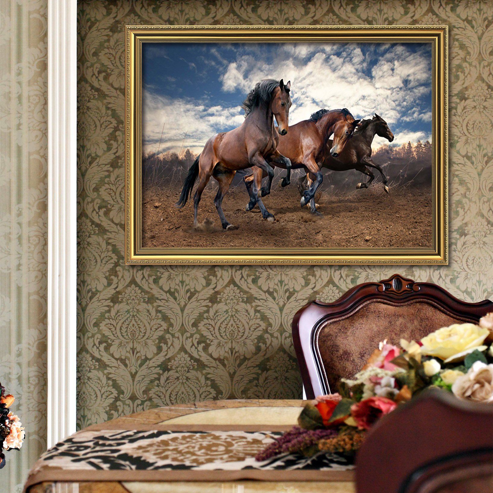 3D Brown Horse 062 Fake Framed Print Painting Wallpaper AJ Creativity Home