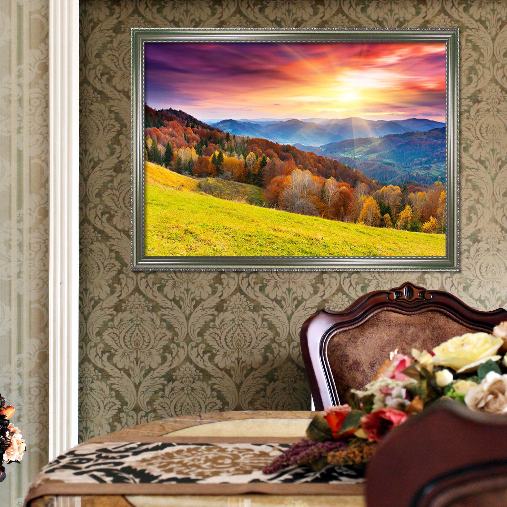 3D Field Sunset 174 Fake Framed Print Painting Wallpaper AJ Creativity Home