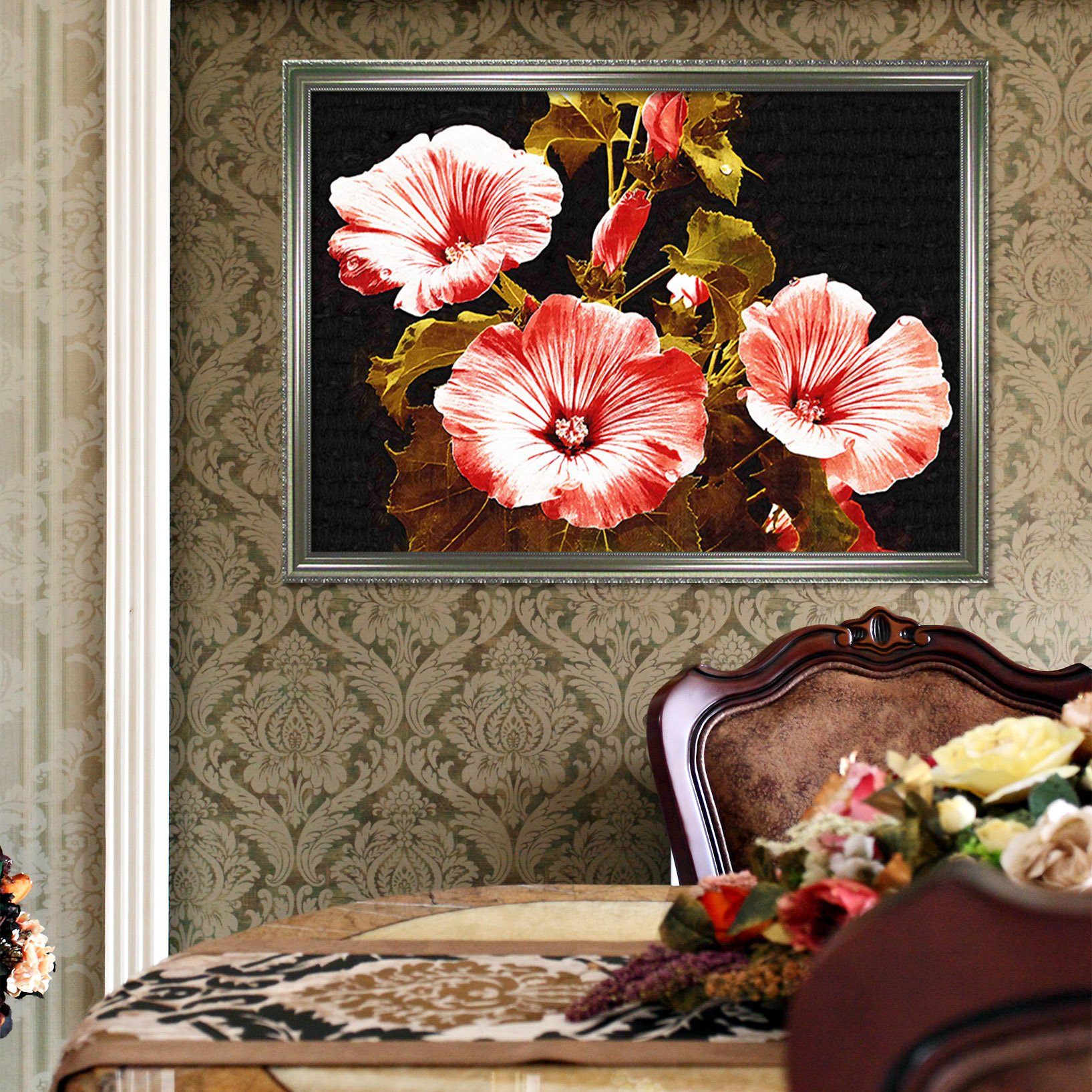 3D Big Red Flower 020 Fake Framed Print Painting Wallpaper AJ Creativity Home