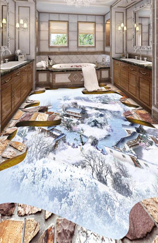 3D Snow Covered Village Floor Mural Wallpaper AJ Wallpaper 2