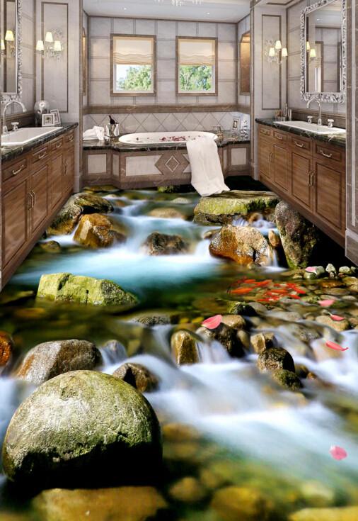 3D River Stones Floor Mural Wallpaper AJ Wallpaper 2