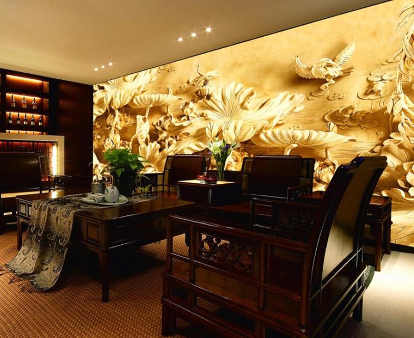 Golden Lotus Pond Wallpaper AJ Wallpaper