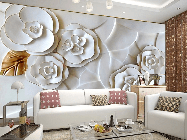 White 3D Flowers Wallpaper AJ Wallpapers