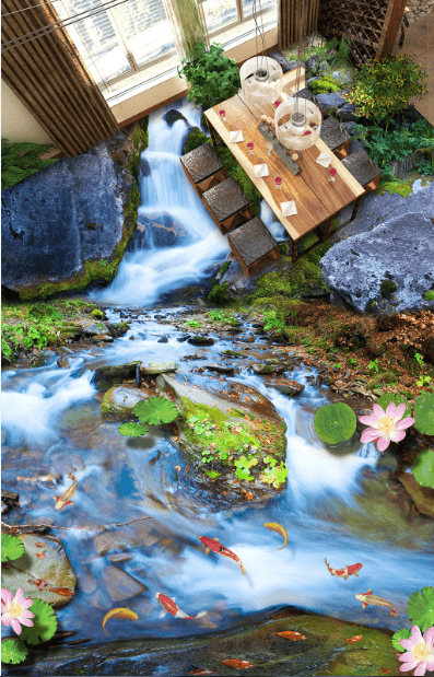 3D Running Stream Floor Mural Wallpaper AJ Wallpaper 2