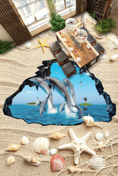 3D Dancing Dolphins Floor Mural Wallpaper AJ Wallpaper 2