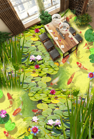 3D Lotus Pond 105 Floor Mural Wallpaper AJ Wallpaper 2