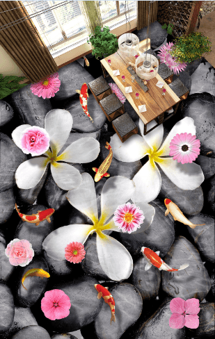 3D White Flowers Floor Mural Wallpaper AJ Wallpaper 2